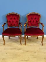 Pair of French style button back elbow chairs