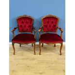 Pair of French style button back elbow chairs