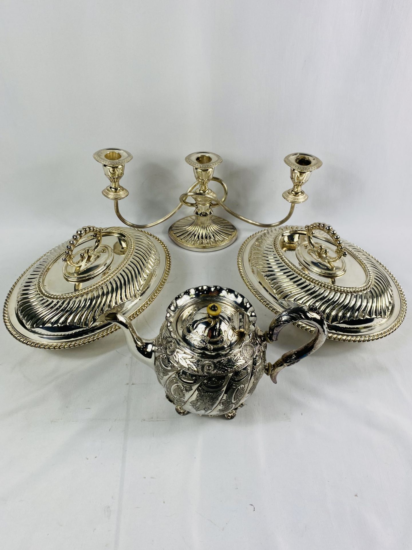 Pair of silver plate entree dishes and other items - Image 2 of 8