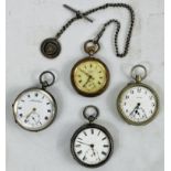 Three silver cased pocket watches, together with another