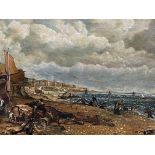 Framed oil on canvas of a Victorian coastal scene
