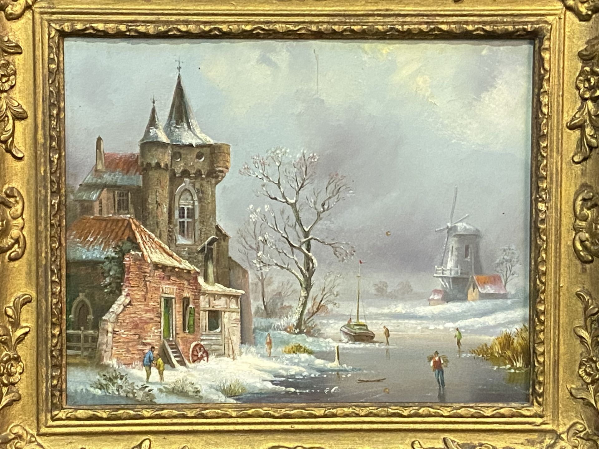 Two framed oil on board of winter scenes - Image 2 of 4