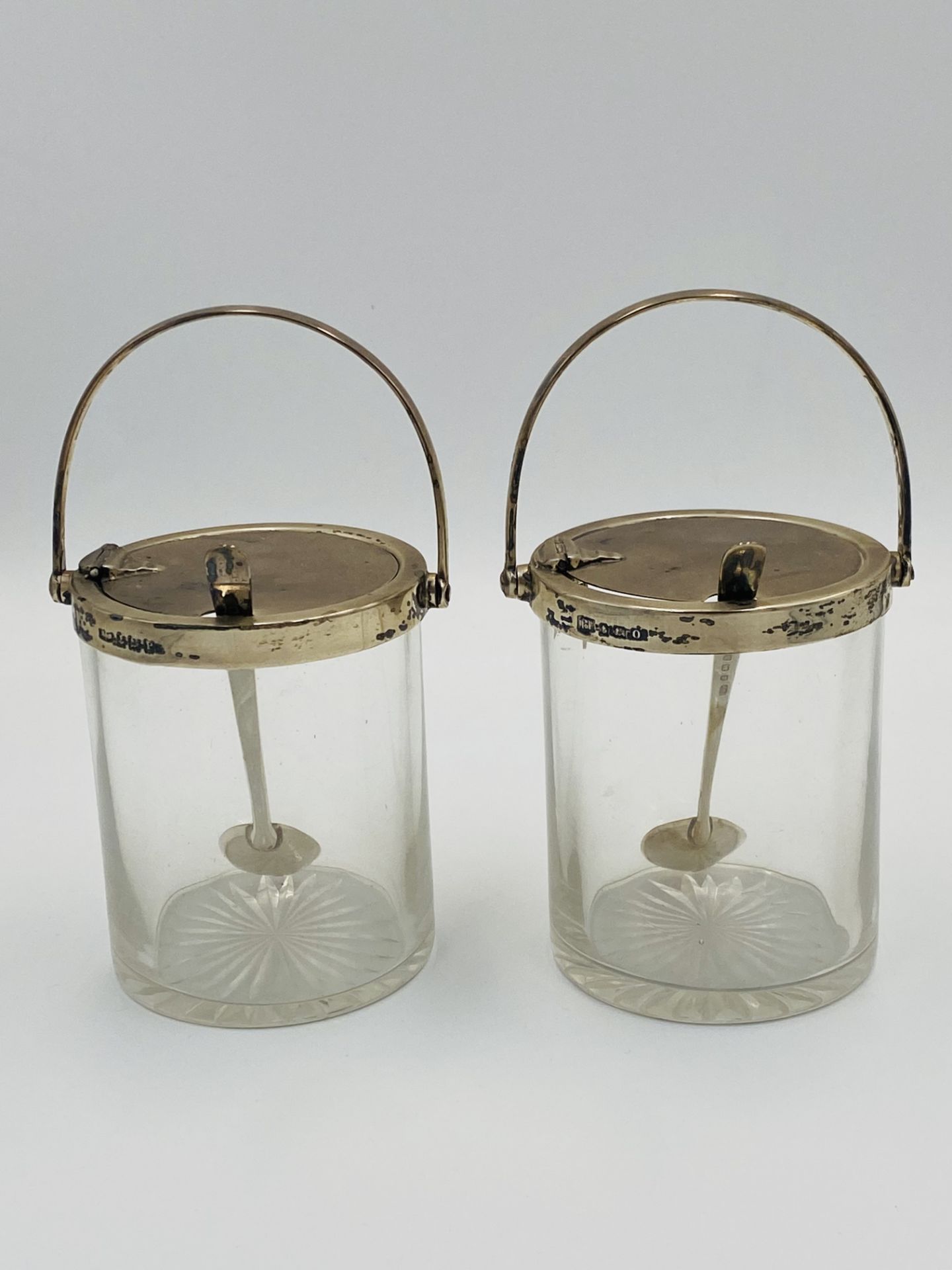 Pair of silver mounted, glass preserve jars with star cut bases - Image 3 of 6