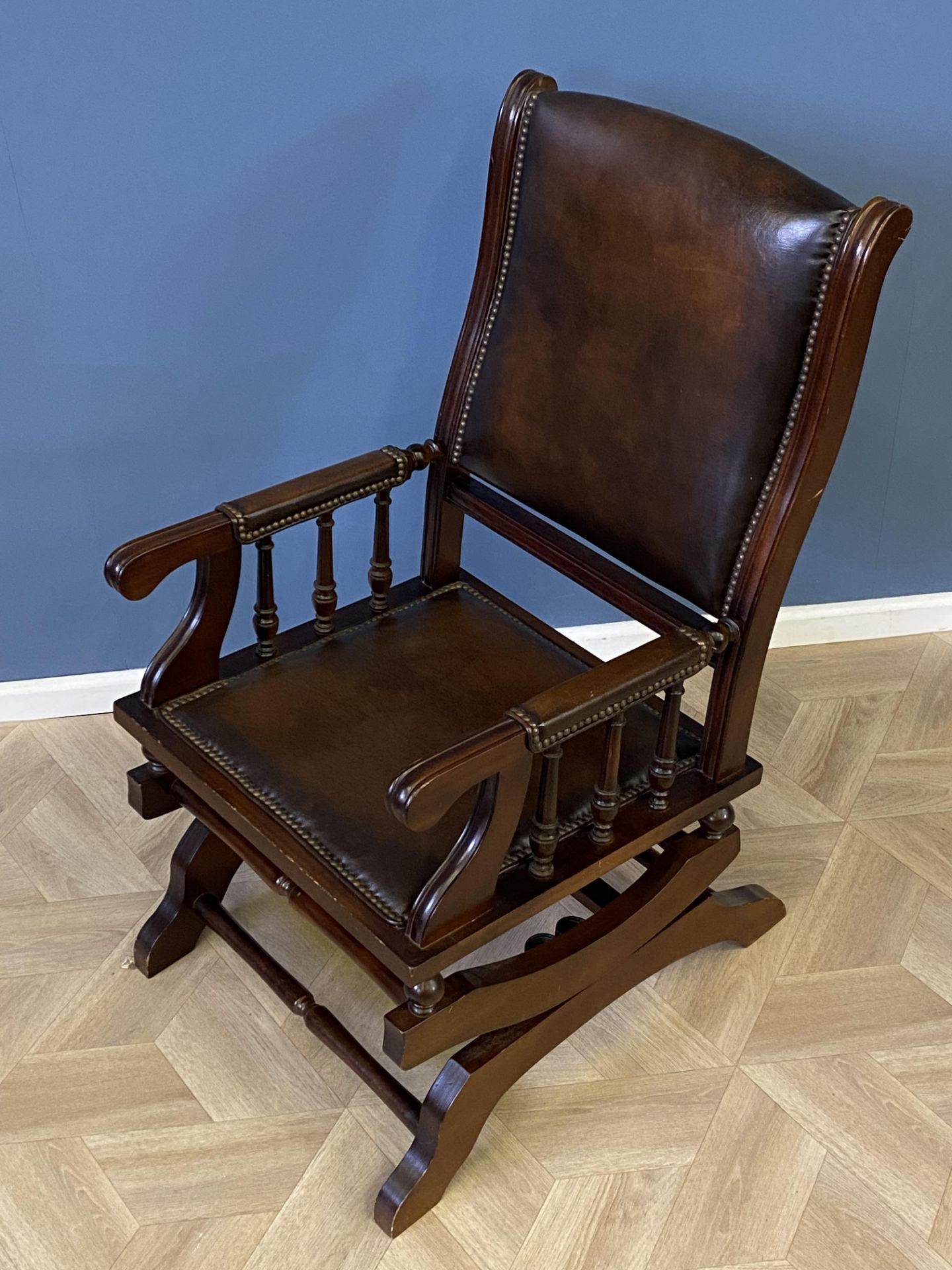 Mahogany framed leather rocking chair - Image 2 of 5
