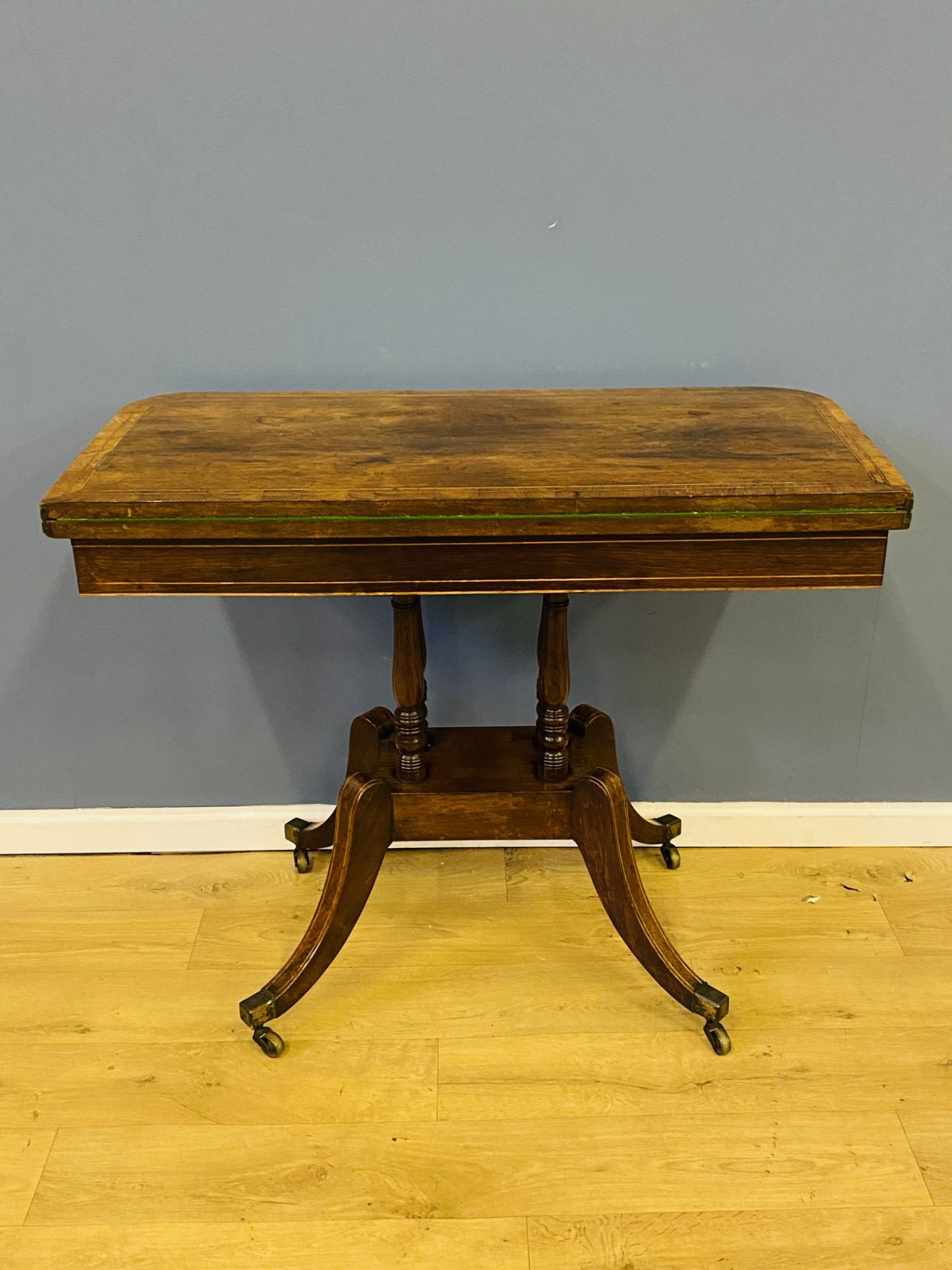 19th century rosewood fold over top card table - Image 5 of 7