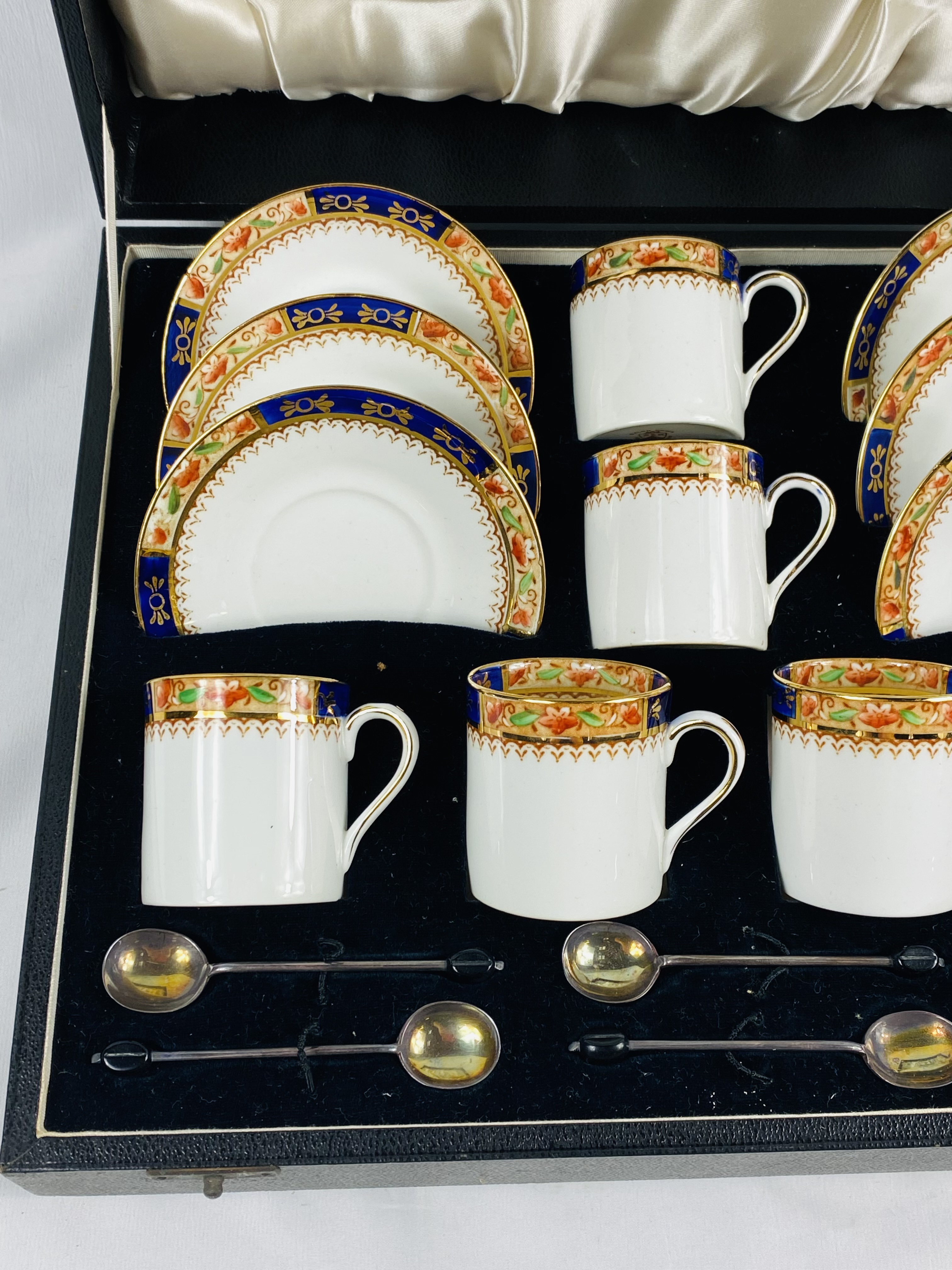 Porcelain part coffee set with silver spoons - Image 5 of 8