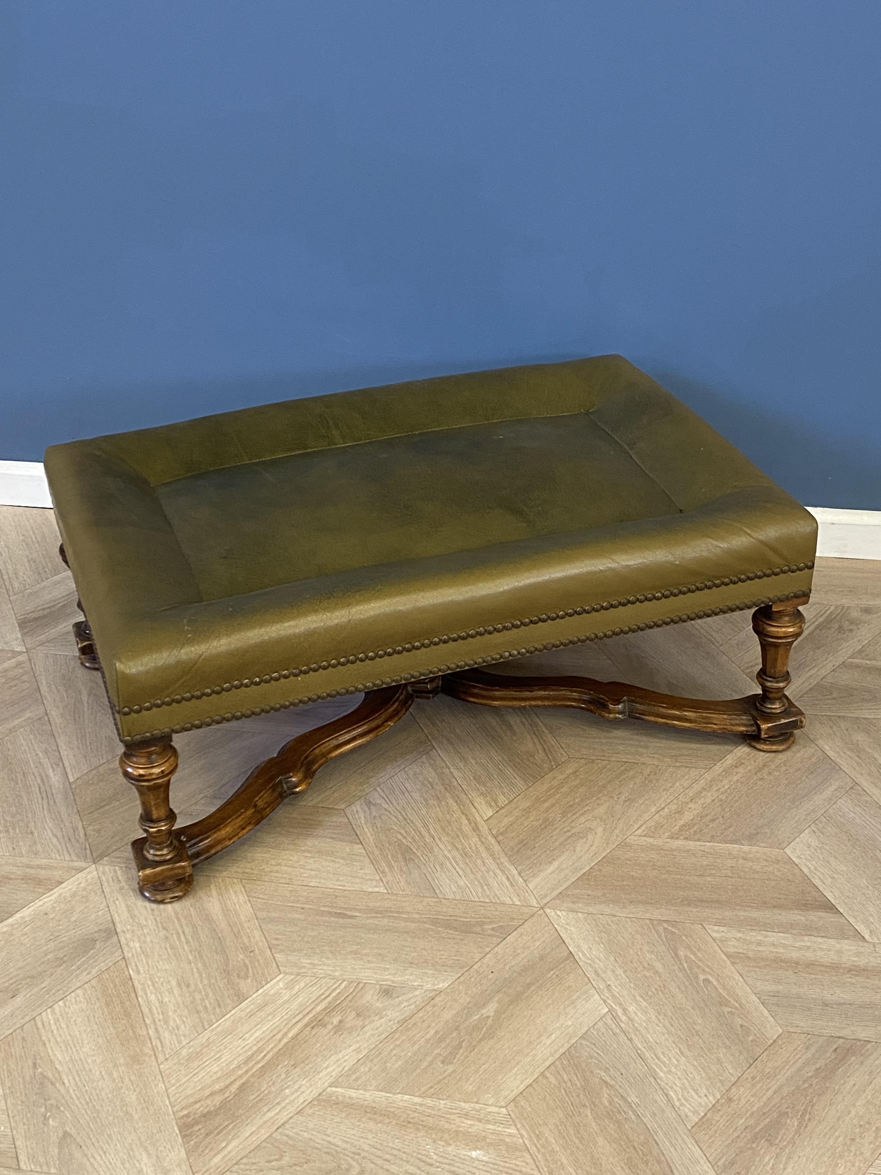 Green leather footstool - Image 2 of 8