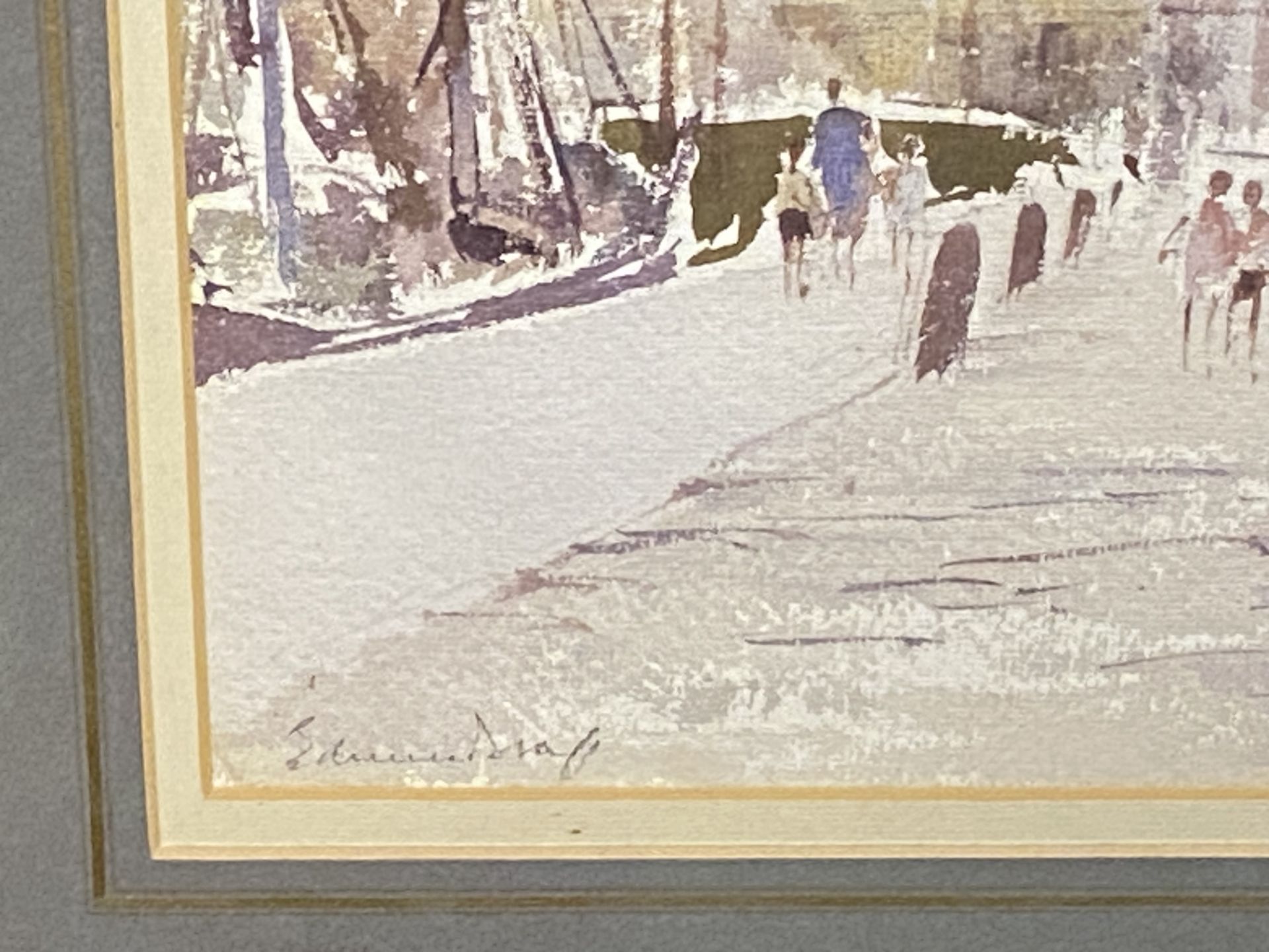 Edward Seago, framed and glazed watercolour of a harbour scene - Image 4 of 5