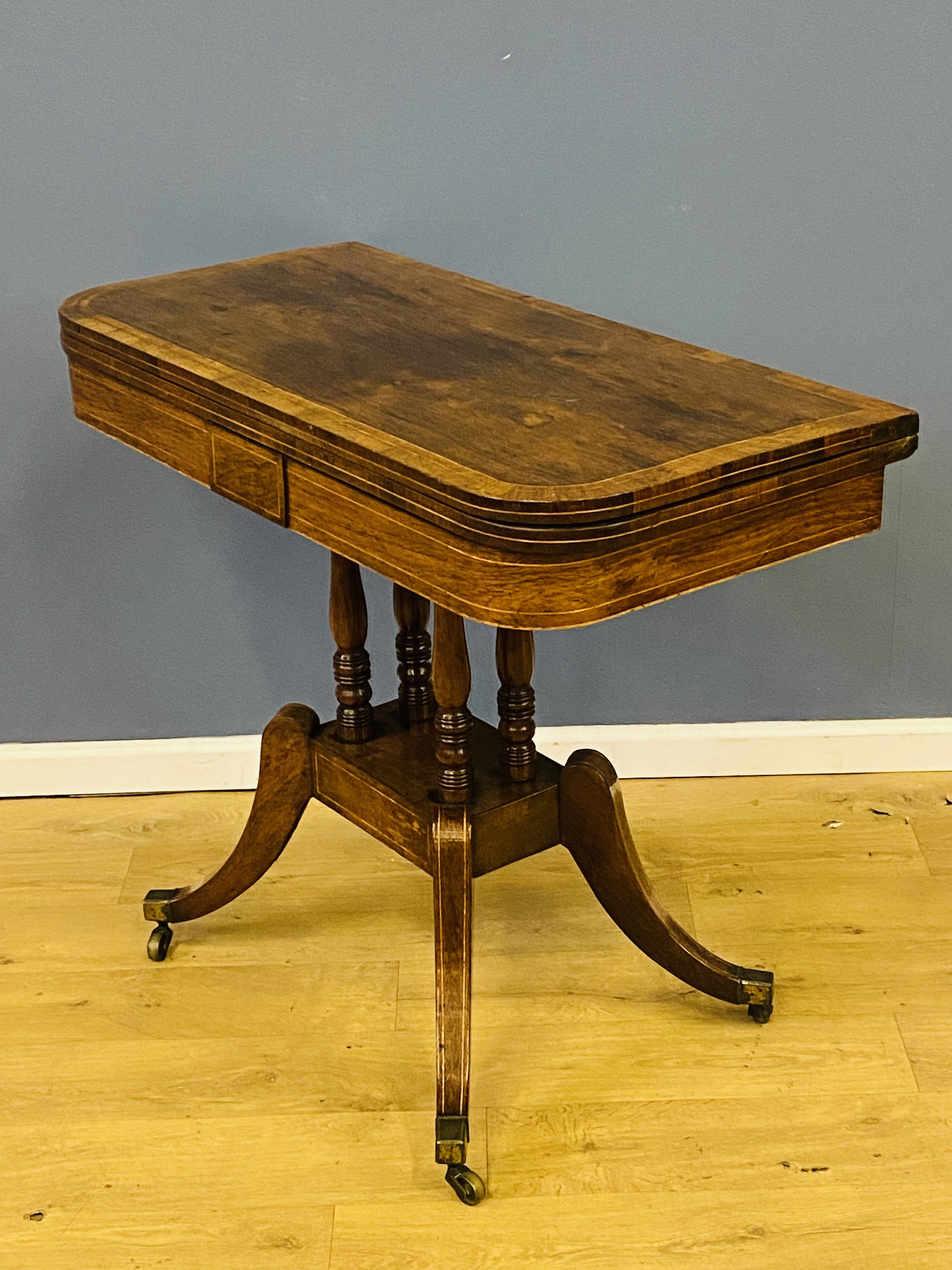 19th century rosewood fold over top card table - Image 7 of 7