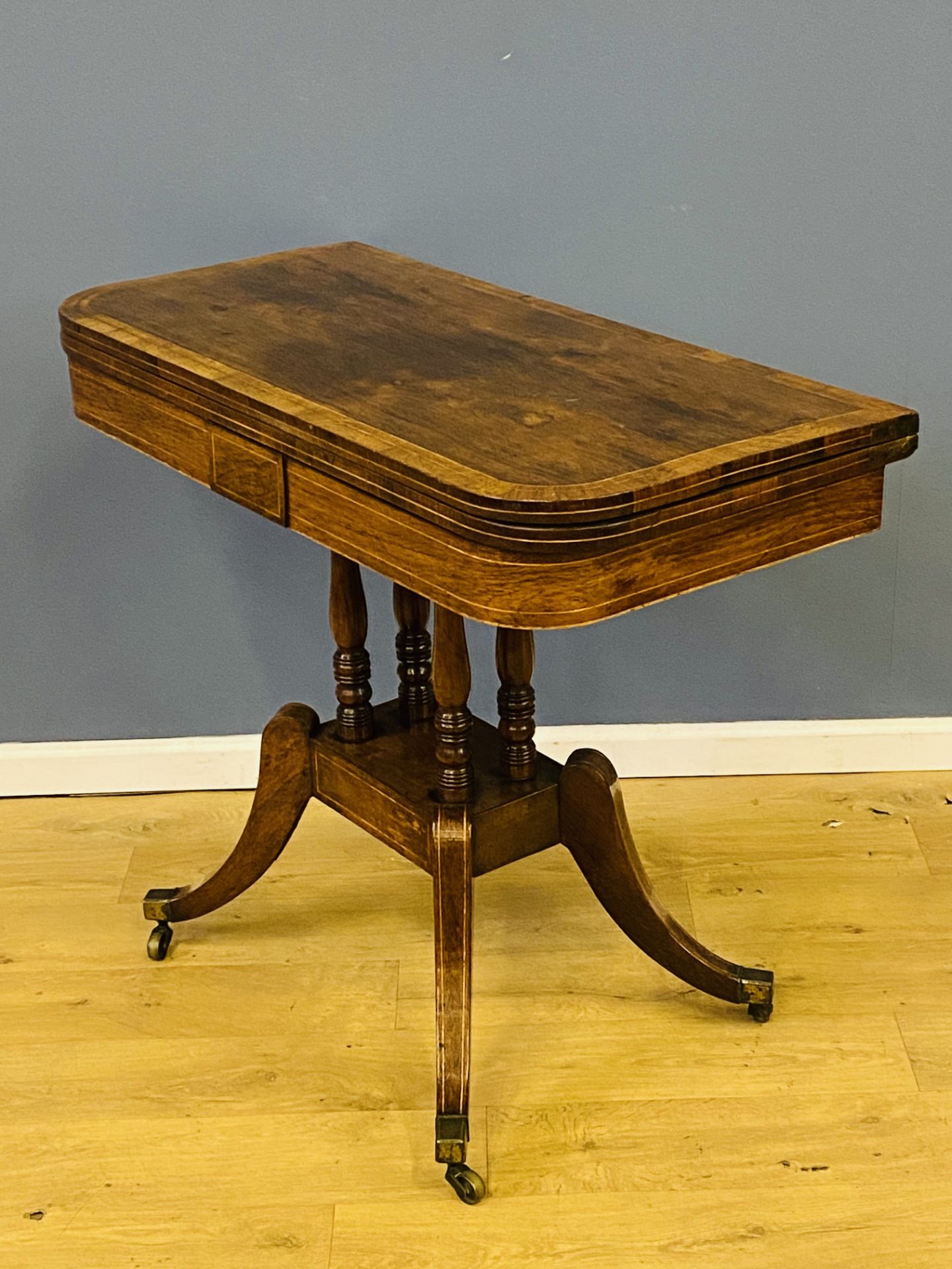 19th century rosewood fold over top card table - Image 7 of 7