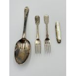 George III silver table spoon, together with other items of silver