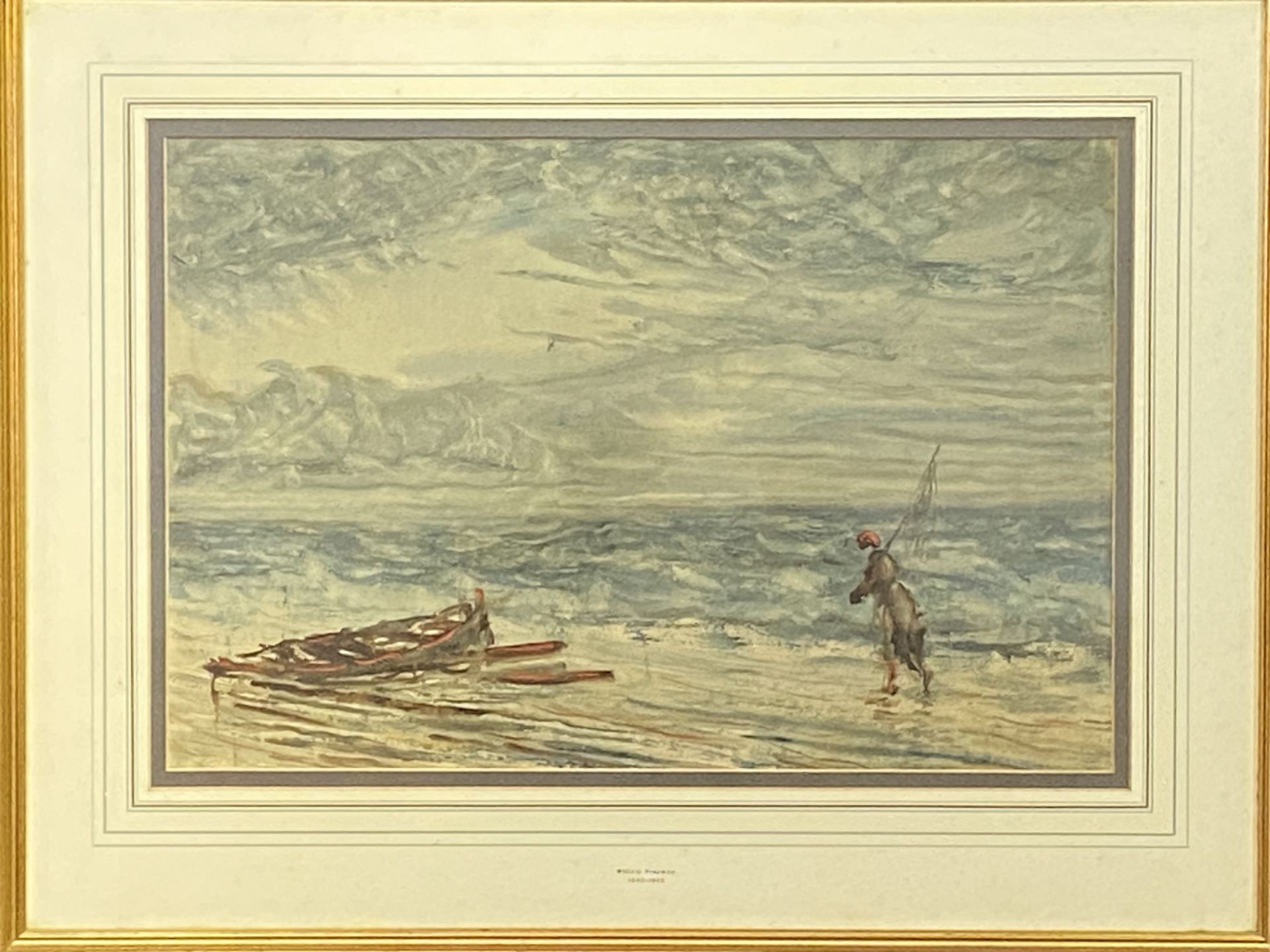 Framed and glazed watercolour of a fisherman on the seashore - Bild 3 aus 4