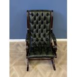Mahogany framed green leather button back rocking chair