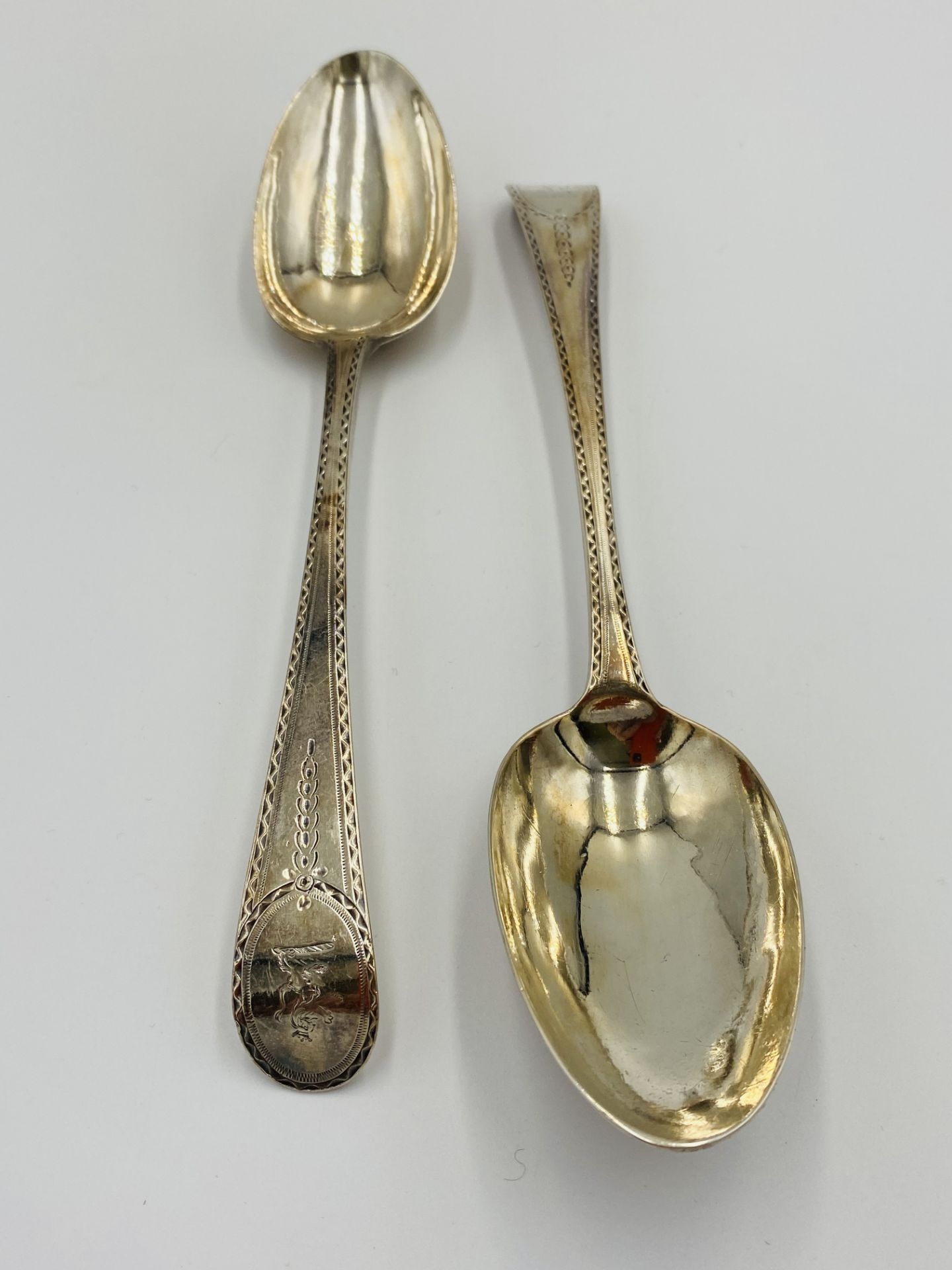 A pair of mid 18th century silver Old English pattern table spoons by Hester Bateman - Image 3 of 6