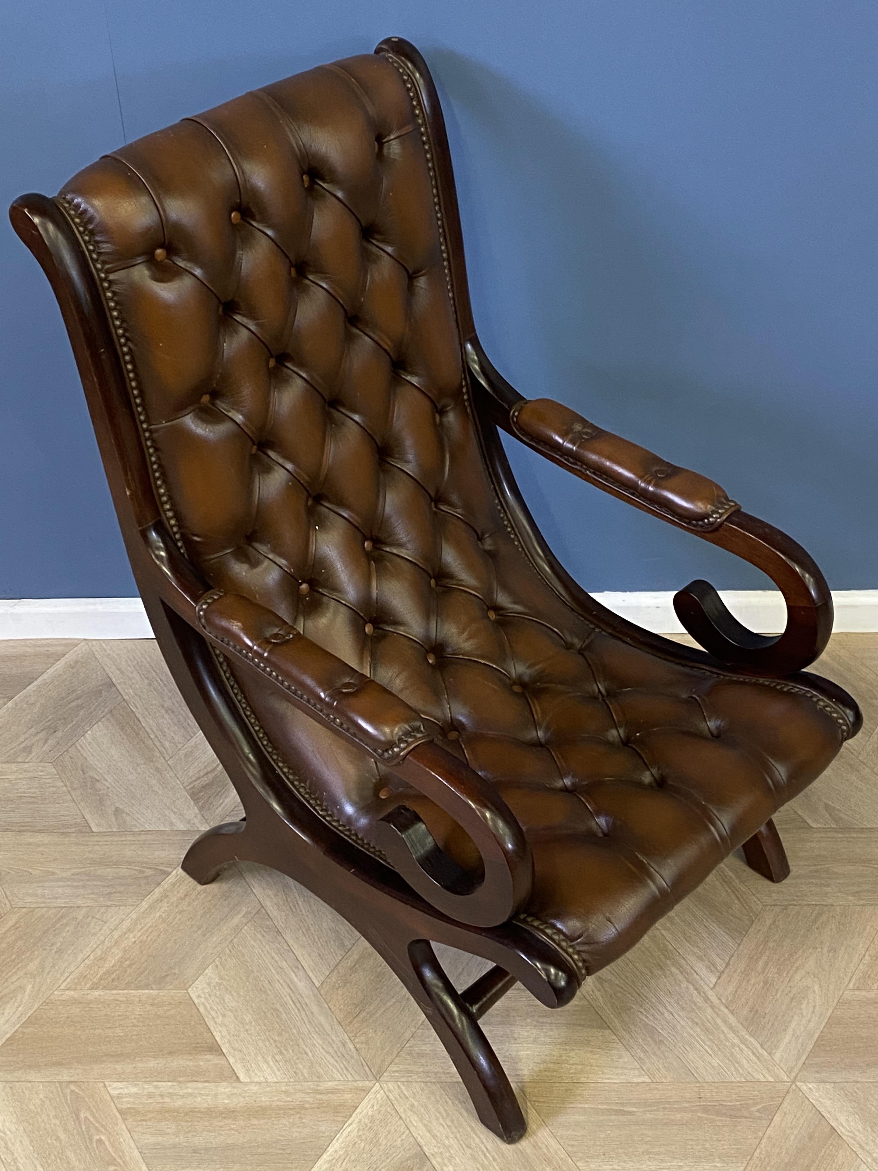 Mahogany framed leather button back armchair - Image 3 of 8