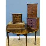 Apprentice chest, two banks of drawers and an oak box