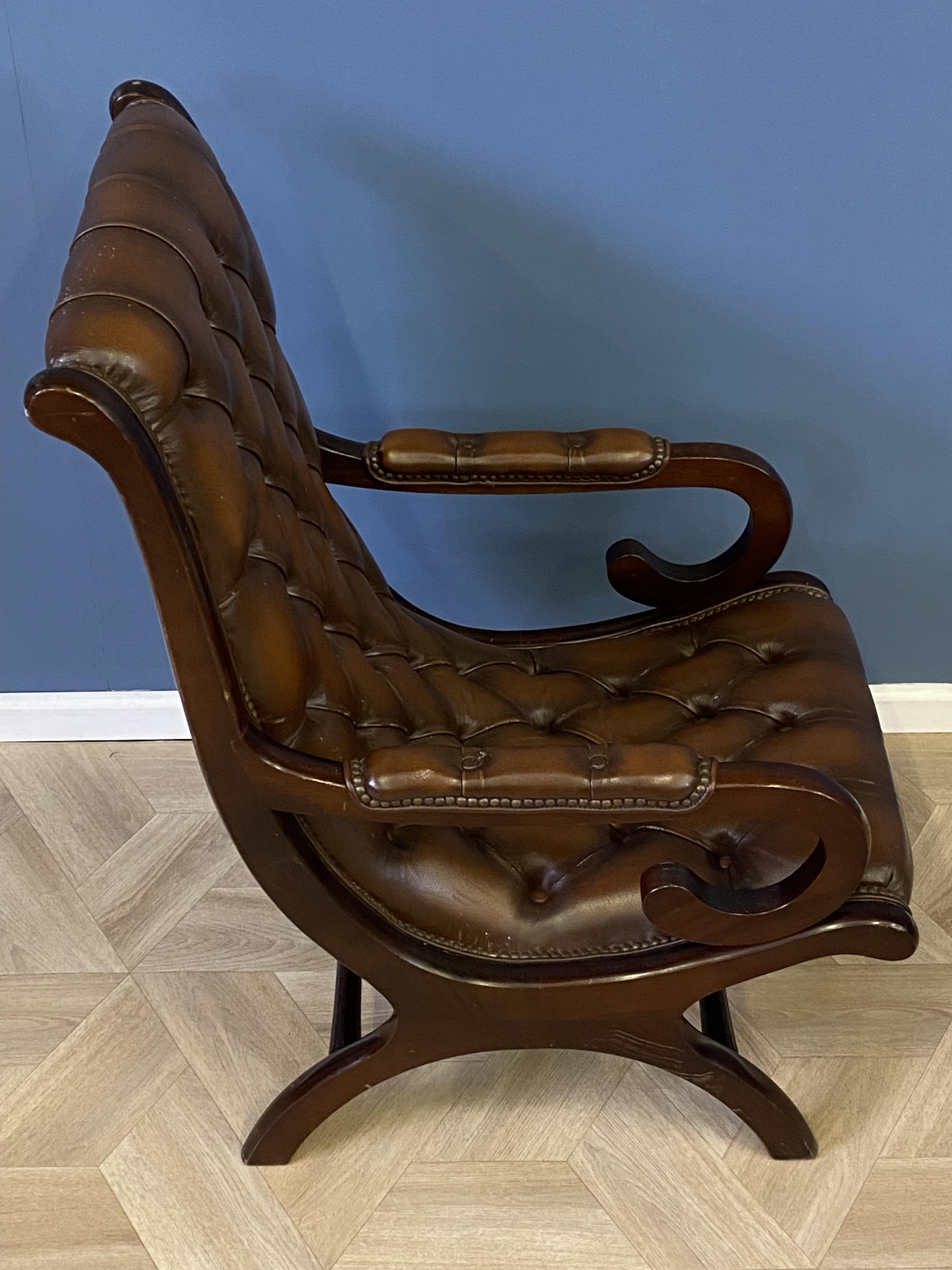 Mahogany framed leather button back armchair - Image 7 of 8
