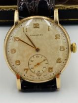Gentlemans Longines 17 jewel manual wind wristwatch, in 9ct gold case