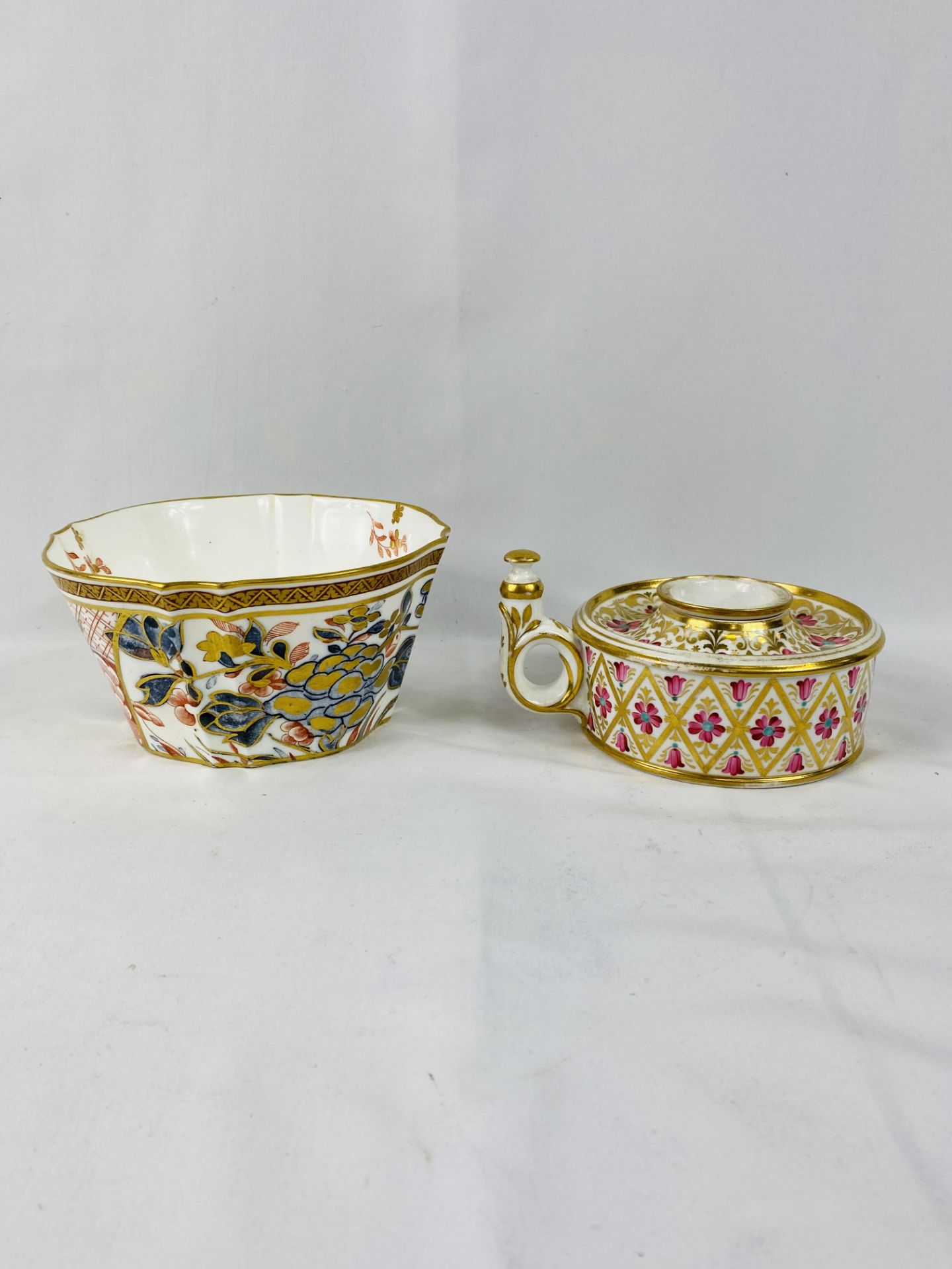 Crown Derby inkwell, two cabinet plates and bowls - Image 3 of 7