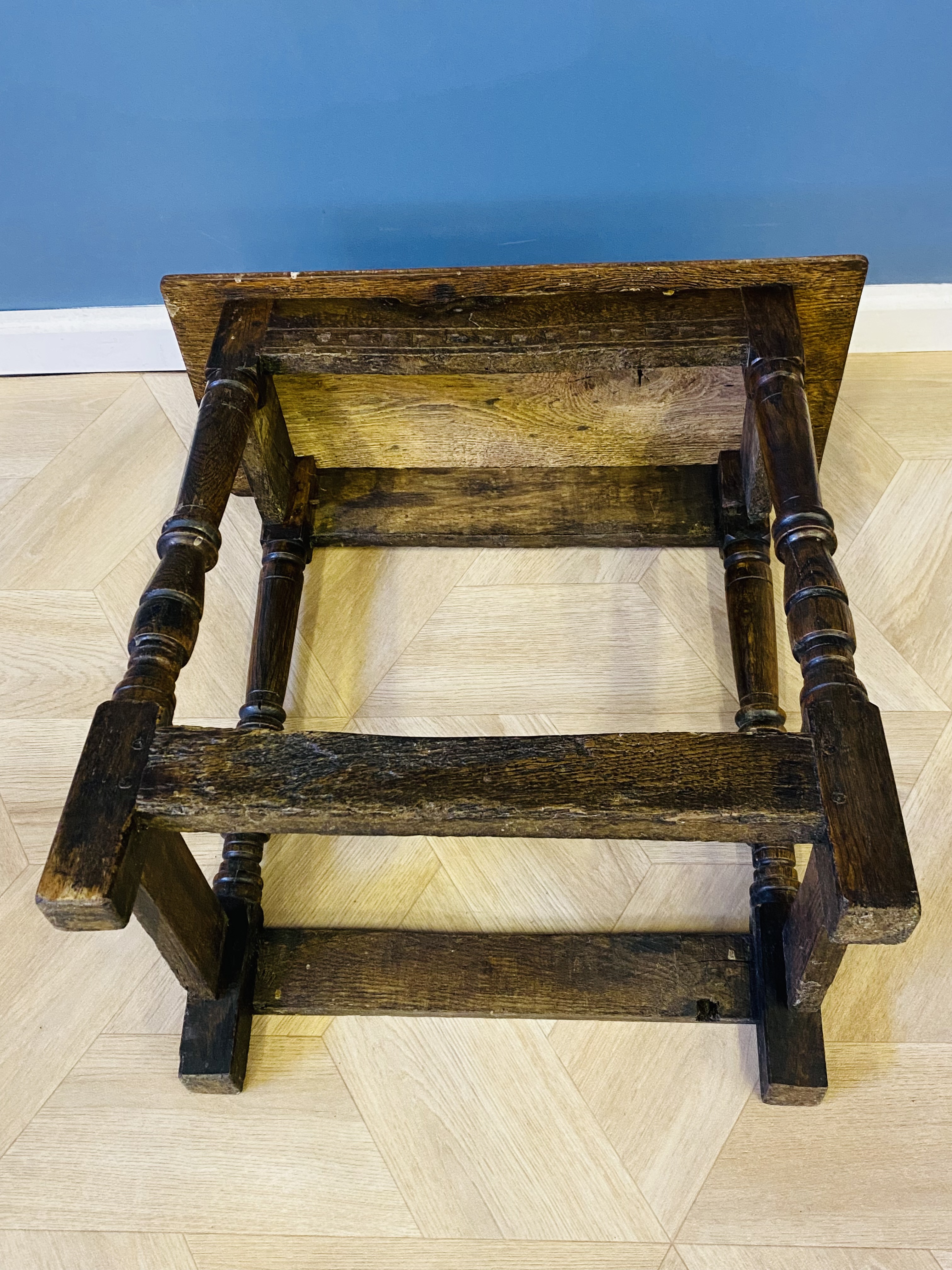 Antique oak joint stool - Image 6 of 6