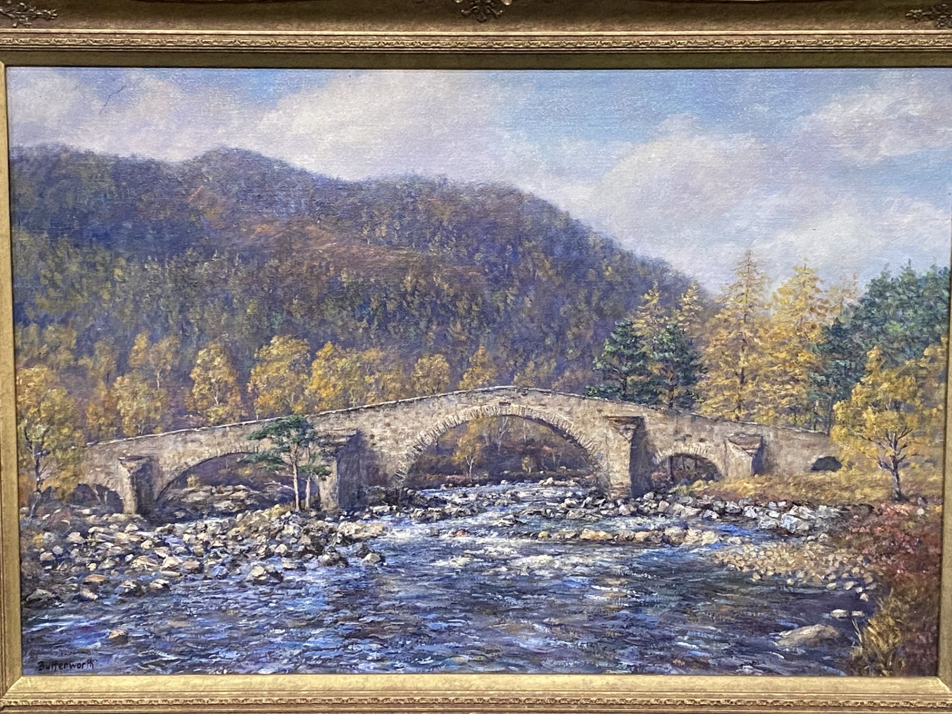 Framed oil on canvas of the Old Bridge at Invercauld - Image 2 of 4
