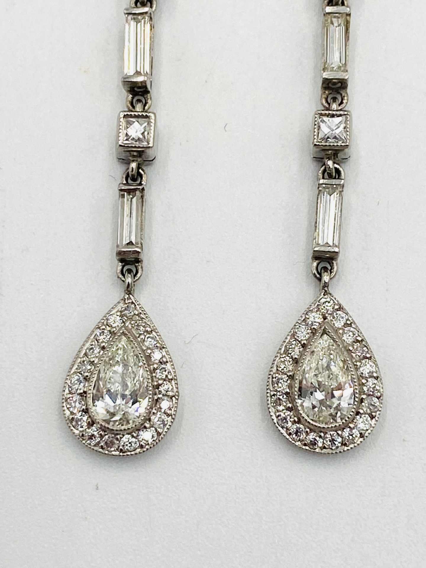 Platinum and diamond drop earrings - Image 2 of 4