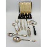 Boxed set of silver spoons and other silver flatware