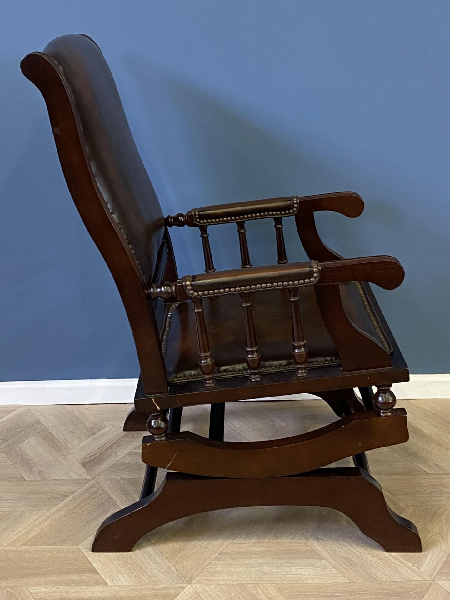 Mahogany framed leather rocking chair - Image 5 of 8