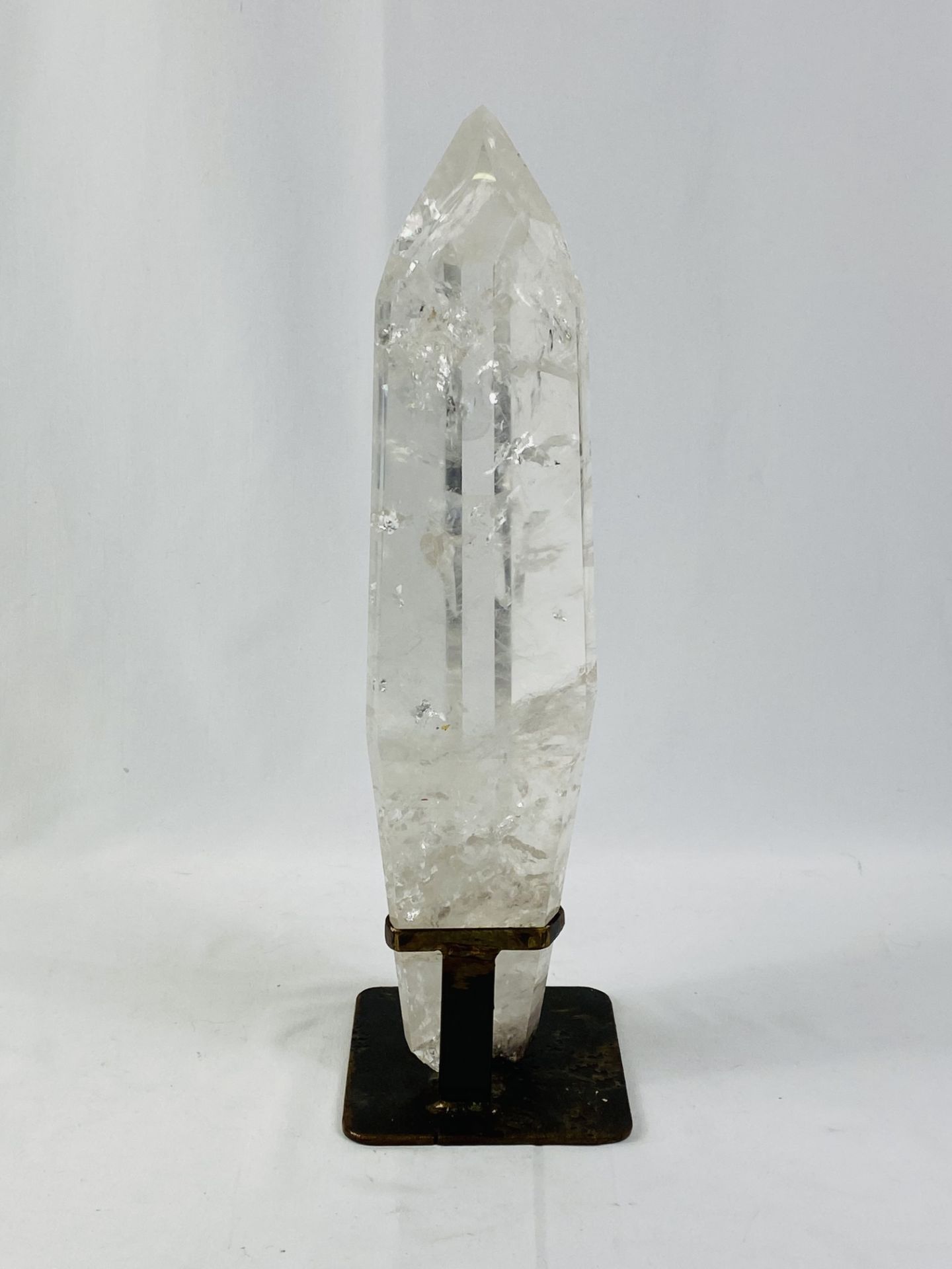 Polished rock crystal mounted in metal base - Image 3 of 6