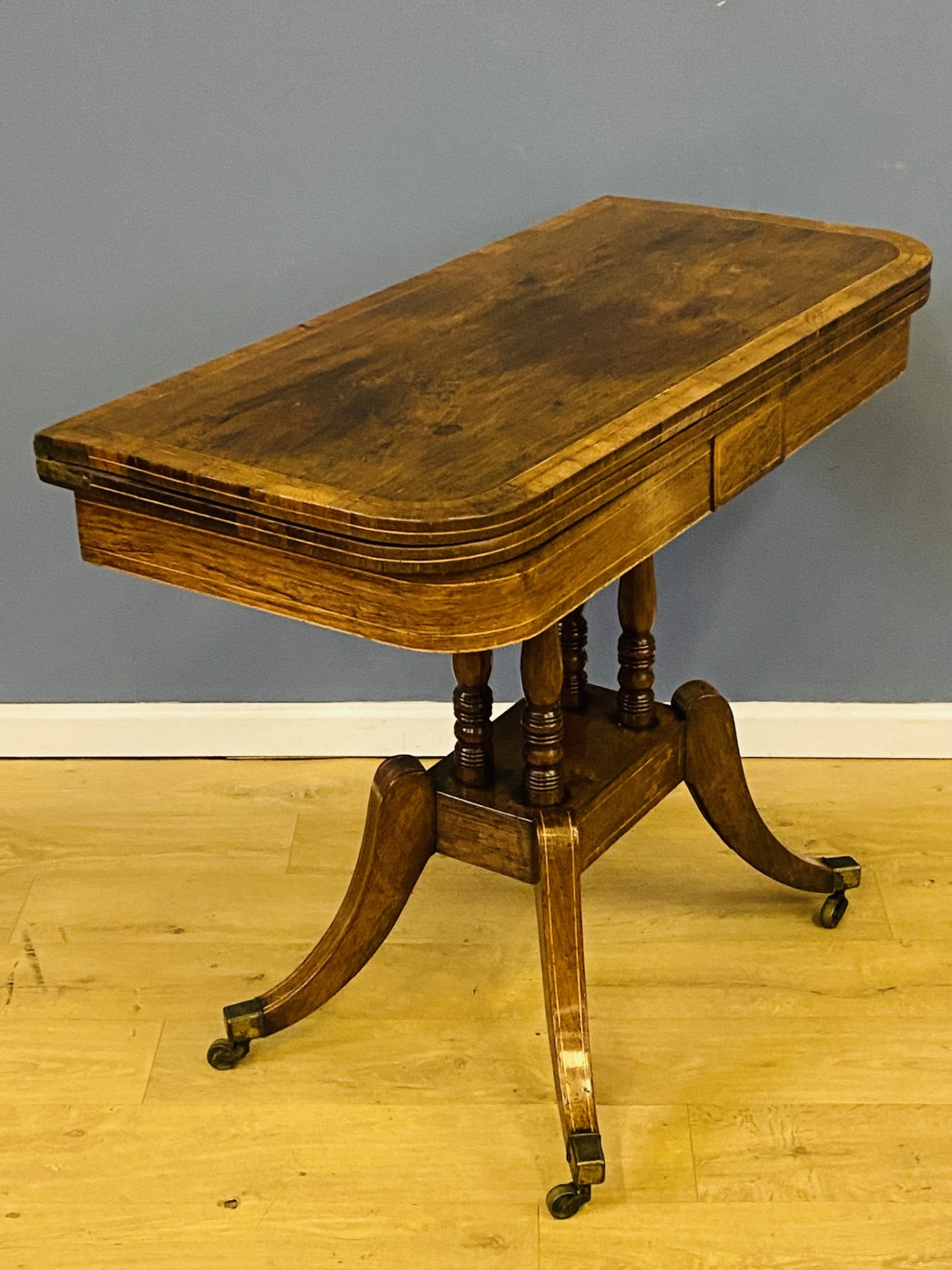 19th century rosewood fold over top card table - Image 6 of 7