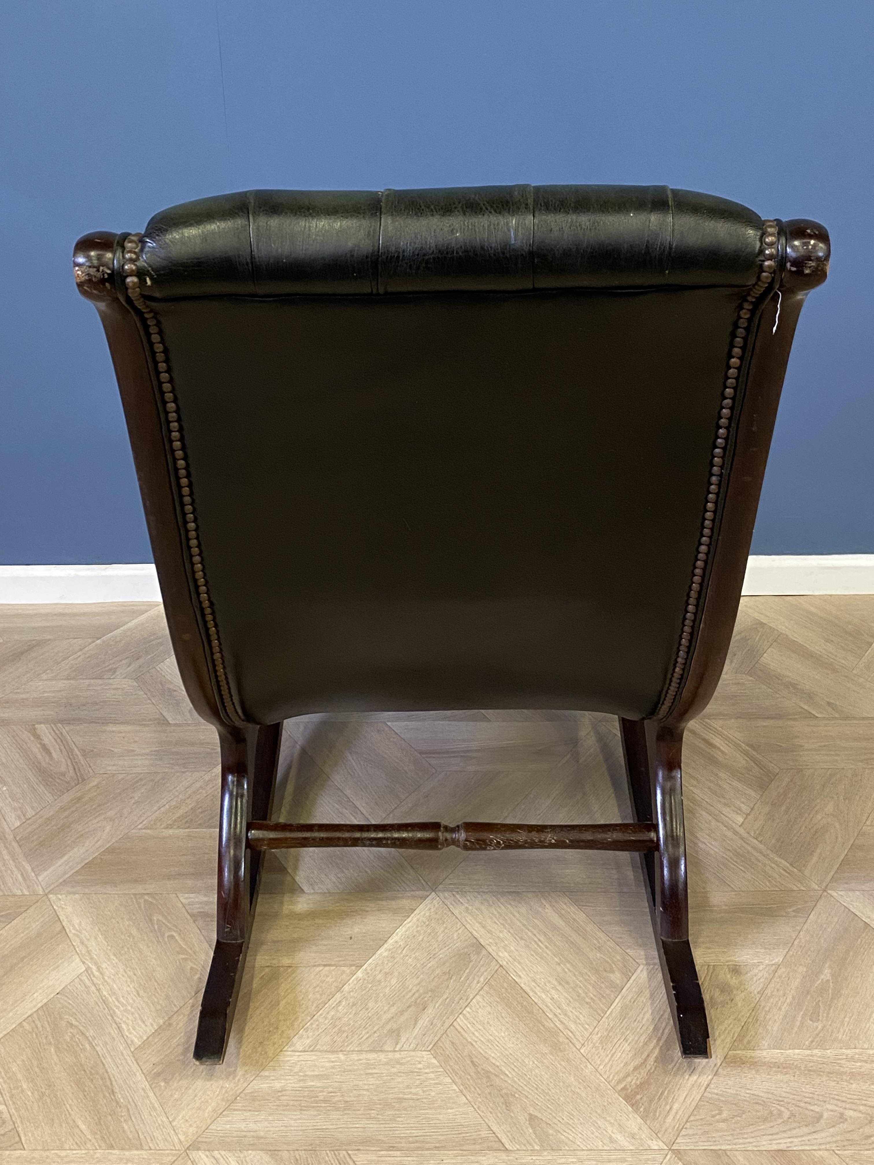 Mahogany framed green leather button back rocking chair - Image 6 of 6