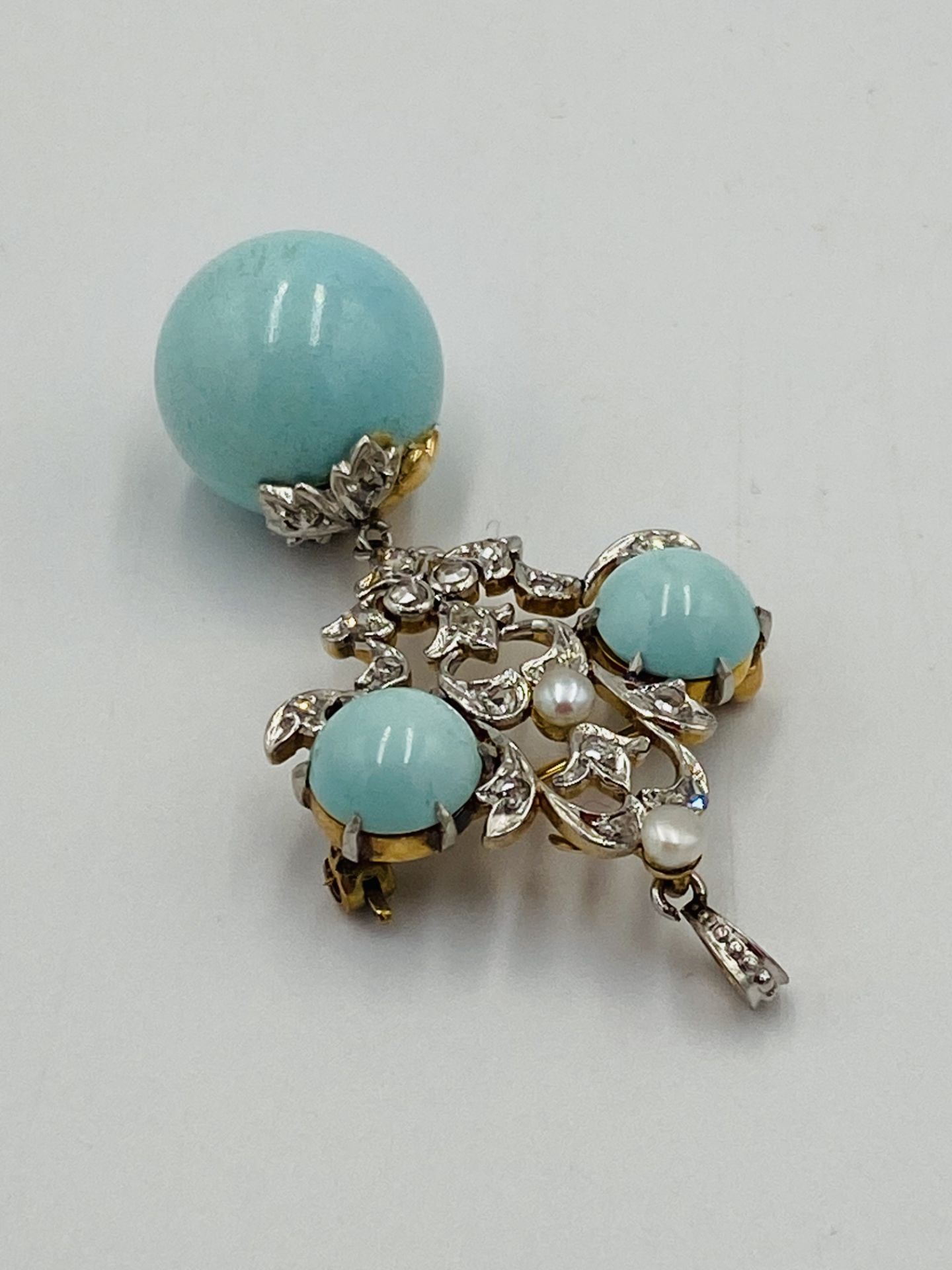 Turquoise and diamond brooch/pendant - Image 2 of 5