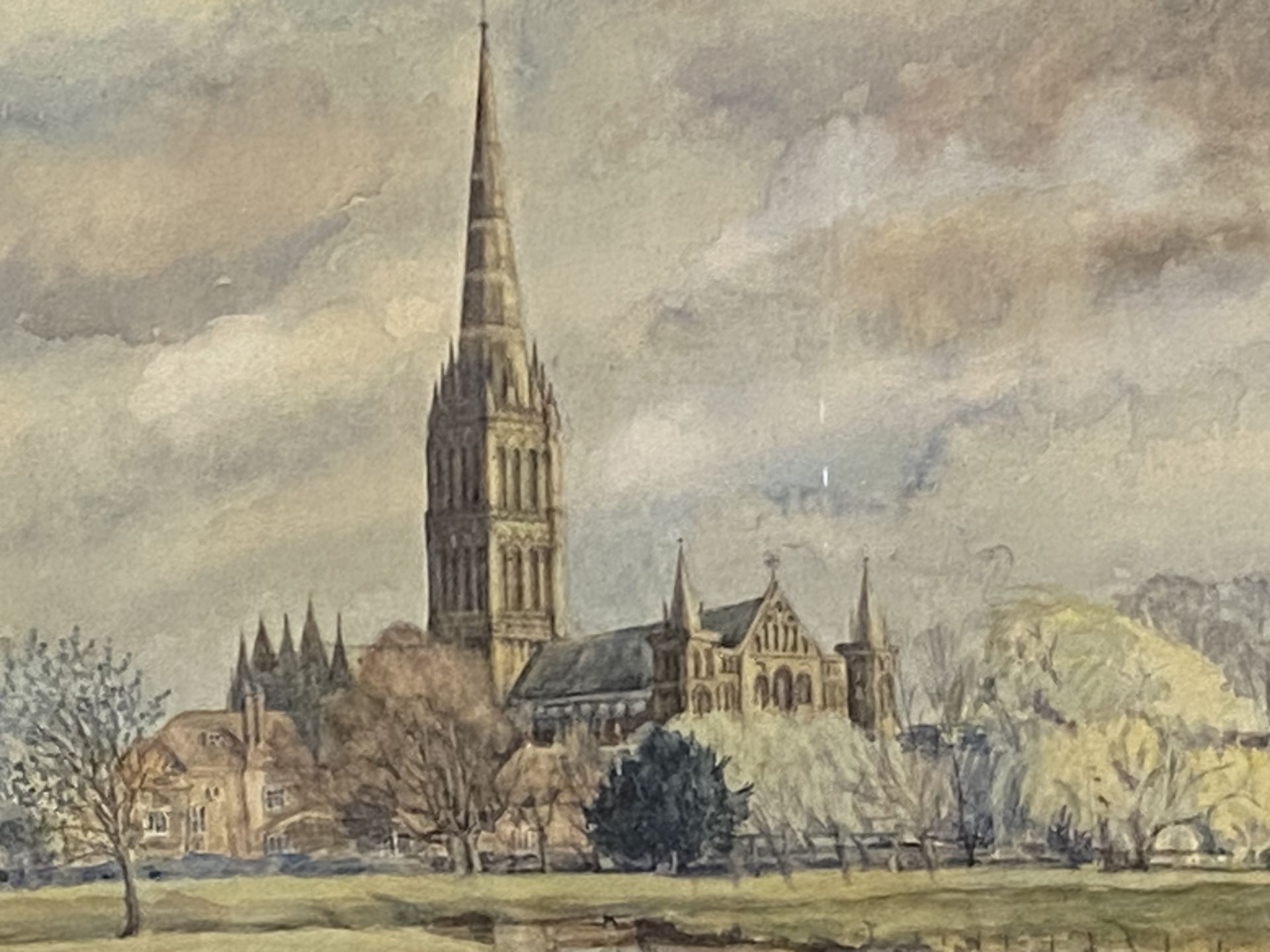 Framed and glazed watercolour of Salisbury cathedral - Image 3 of 4