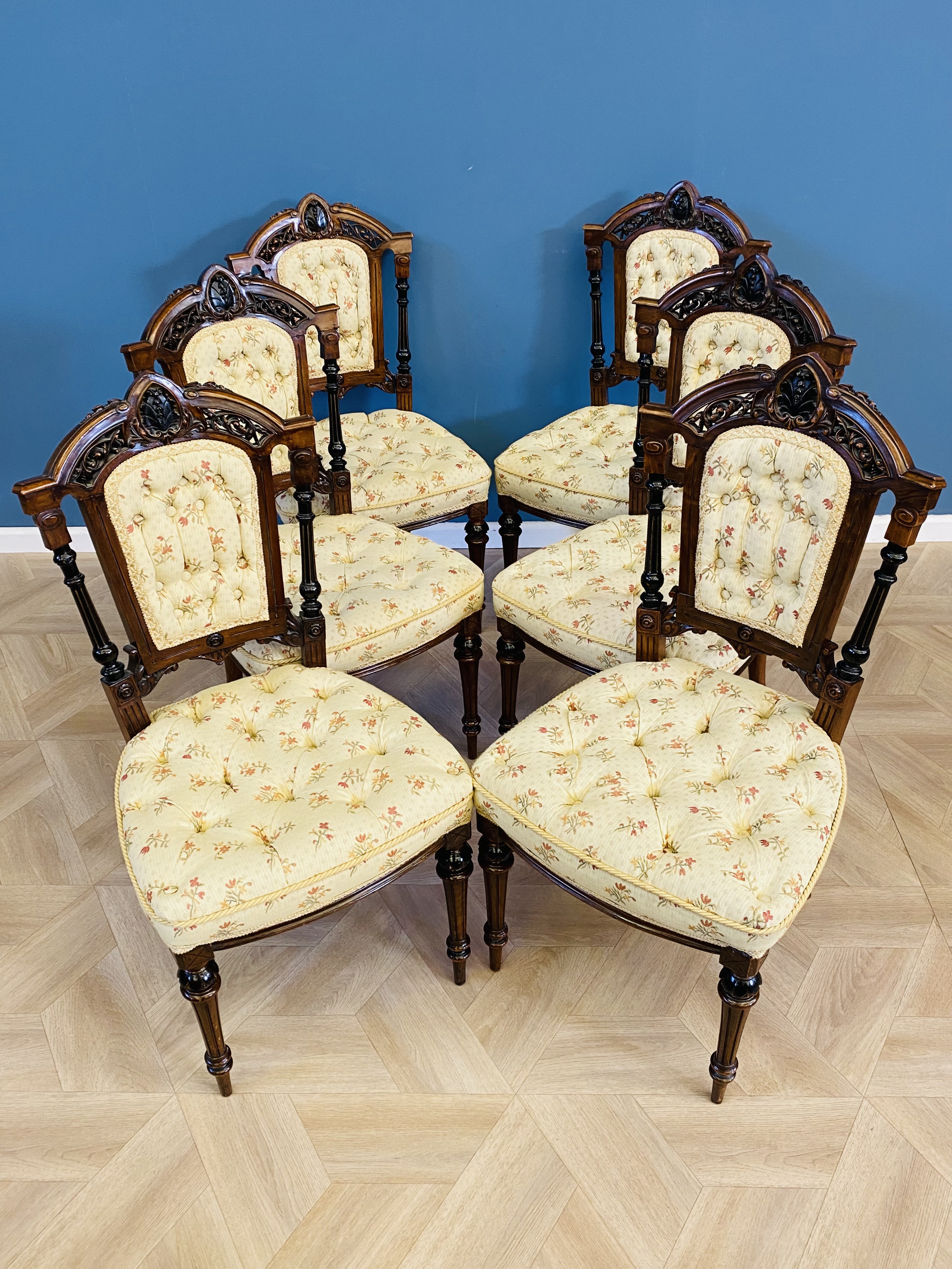 Set of six Victorian walnut chairs - Image 3 of 9