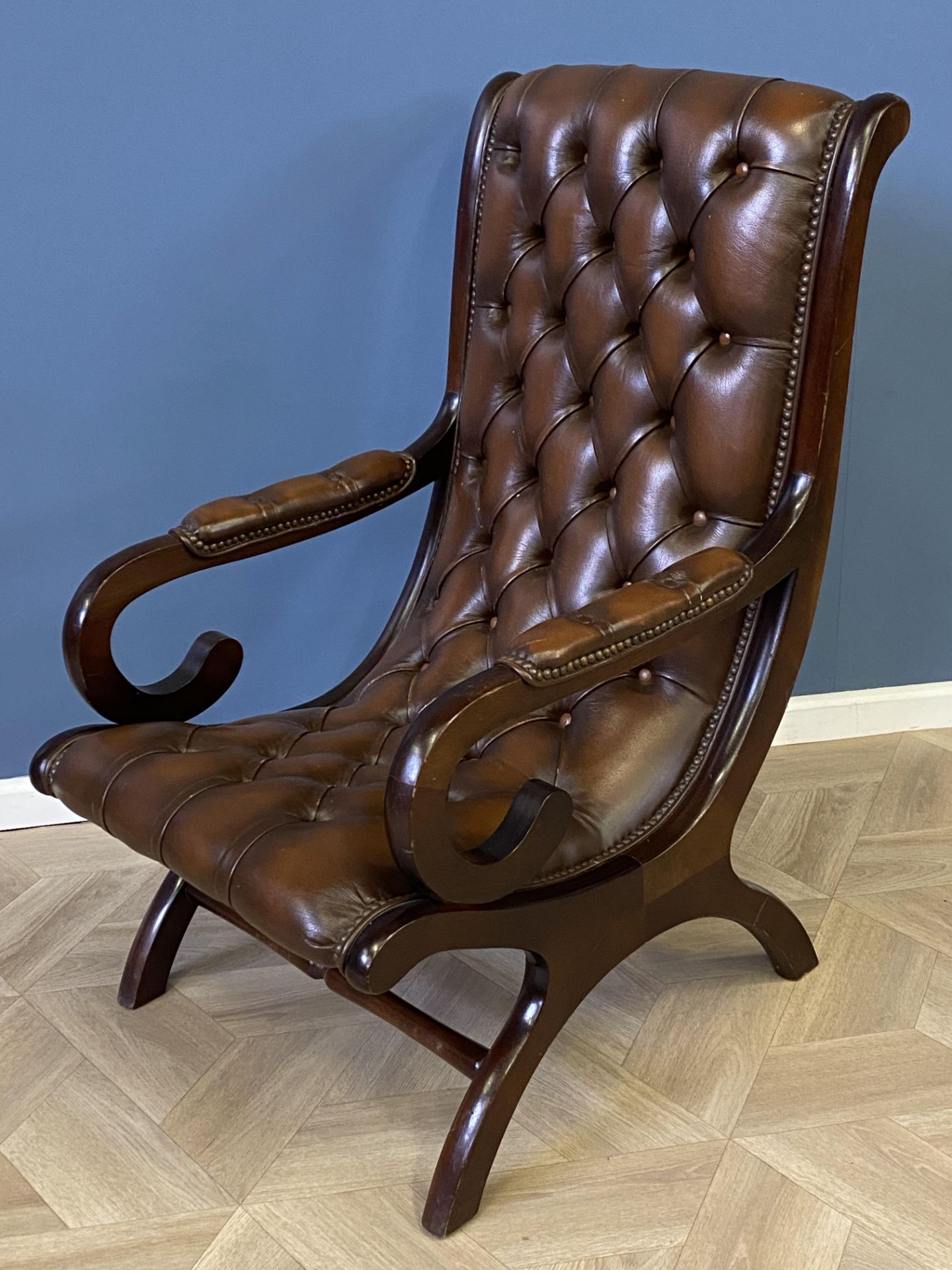 Mahogany framed leather button back armchair - Image 5 of 8