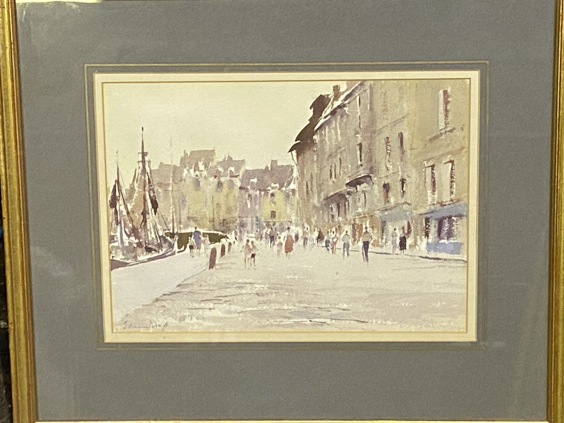 Edward Seago, framed and glazed watercolour of a harbour scene - Image 2 of 5