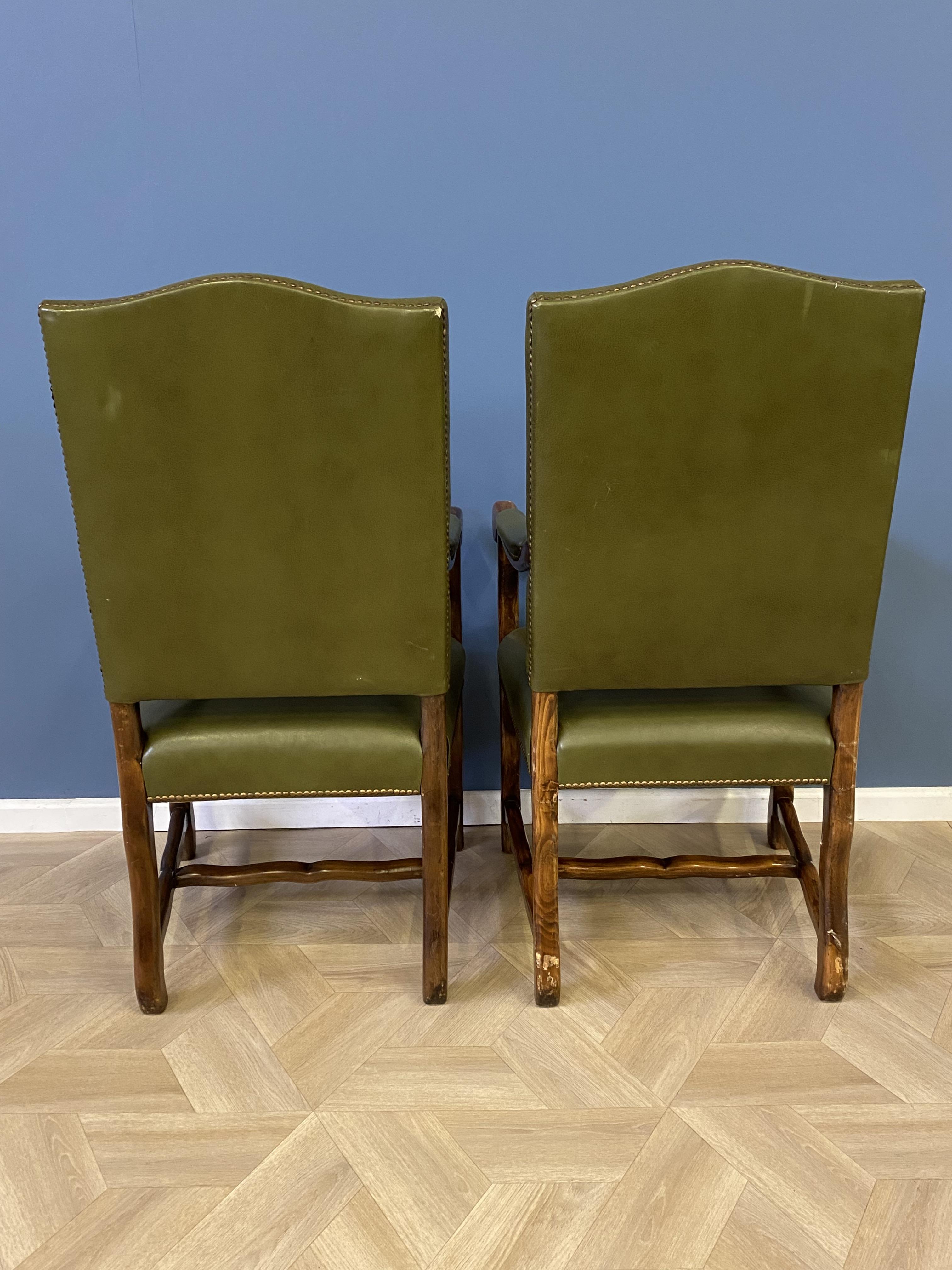 Pair of green leather open armchairs - Image 8 of 8