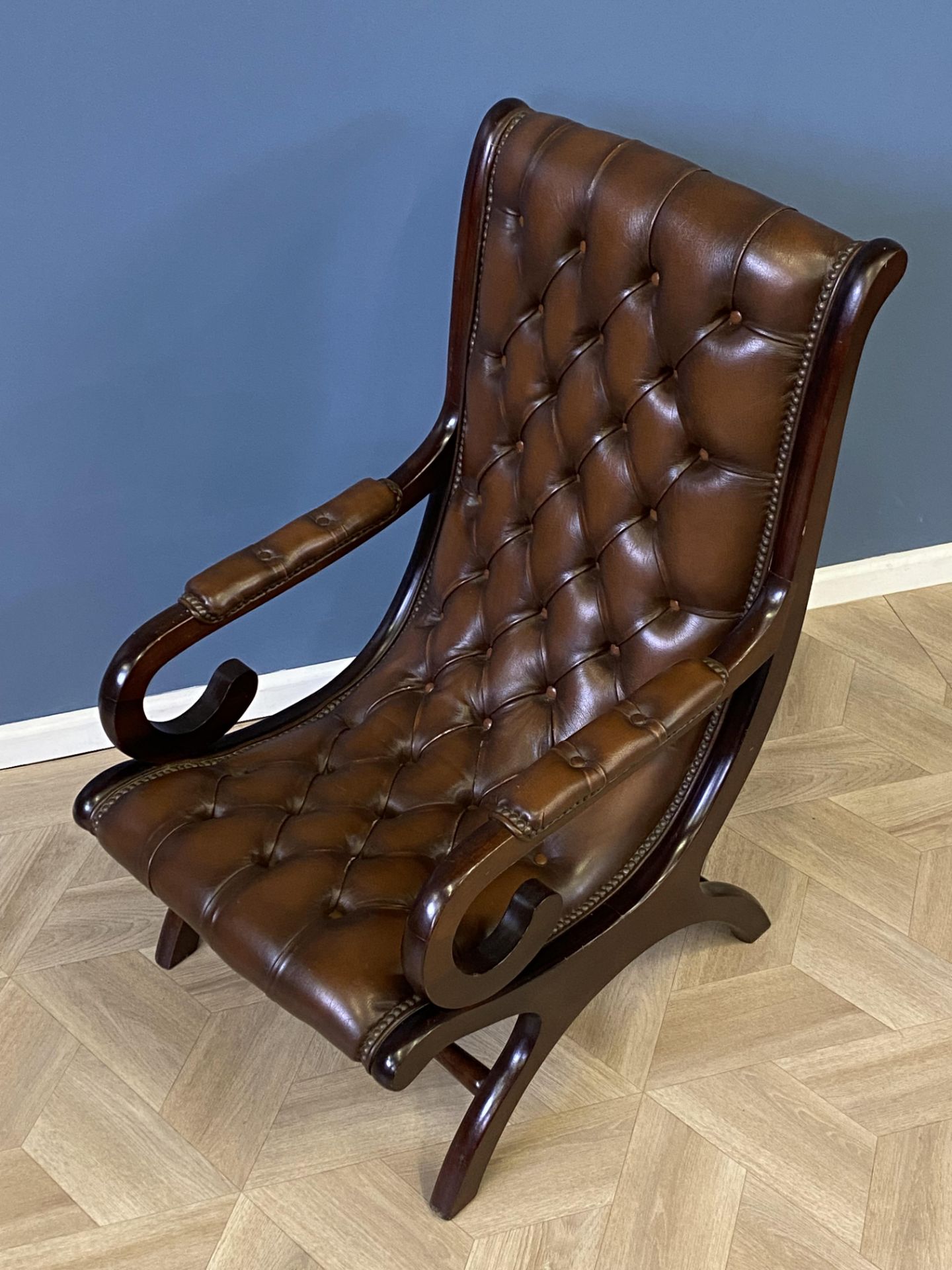 Mahogany framed leather button back armchair - Image 4 of 7
