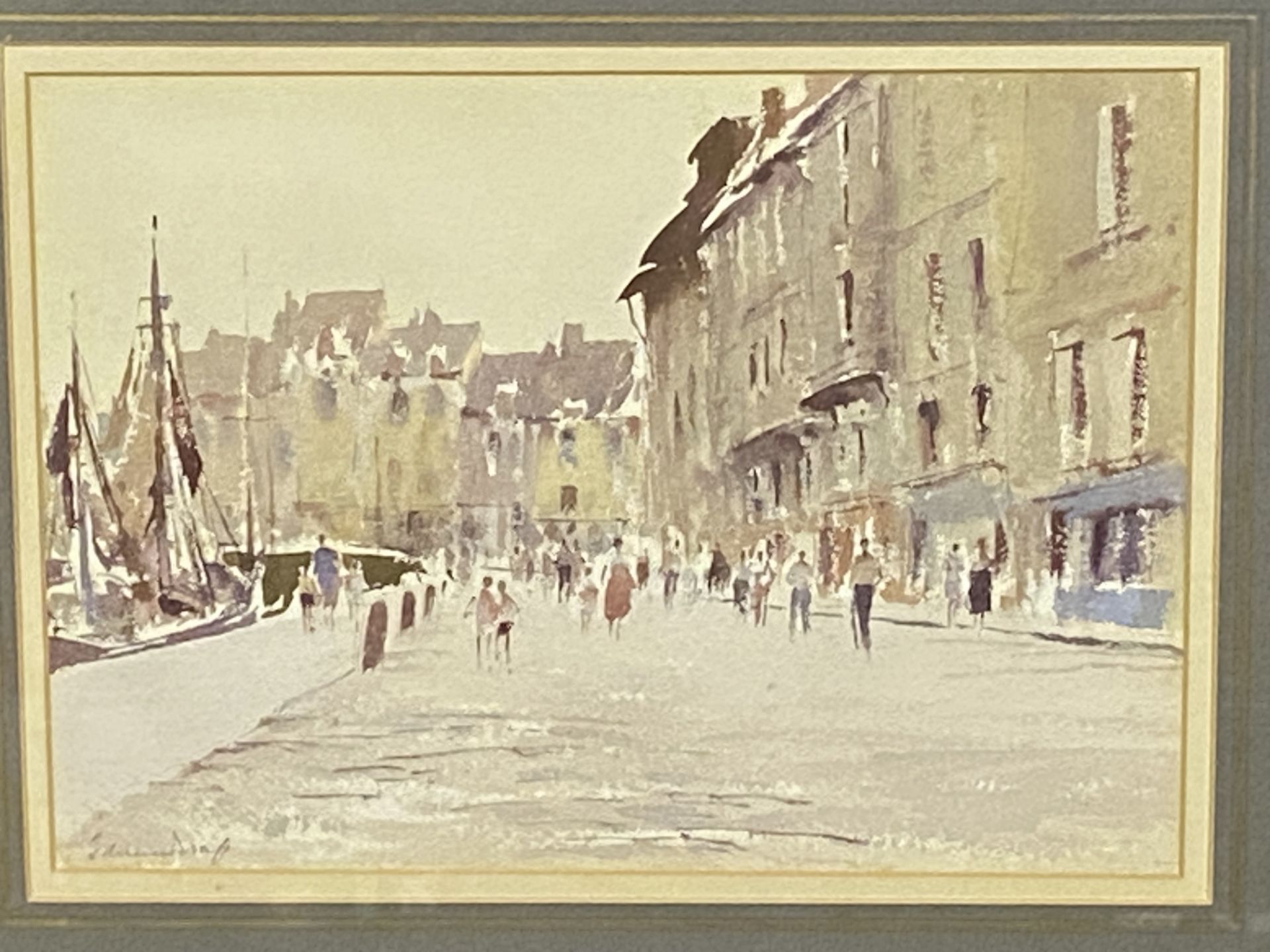 Edward Seago, framed and glazed watercolour of a harbour scene - Image 5 of 5