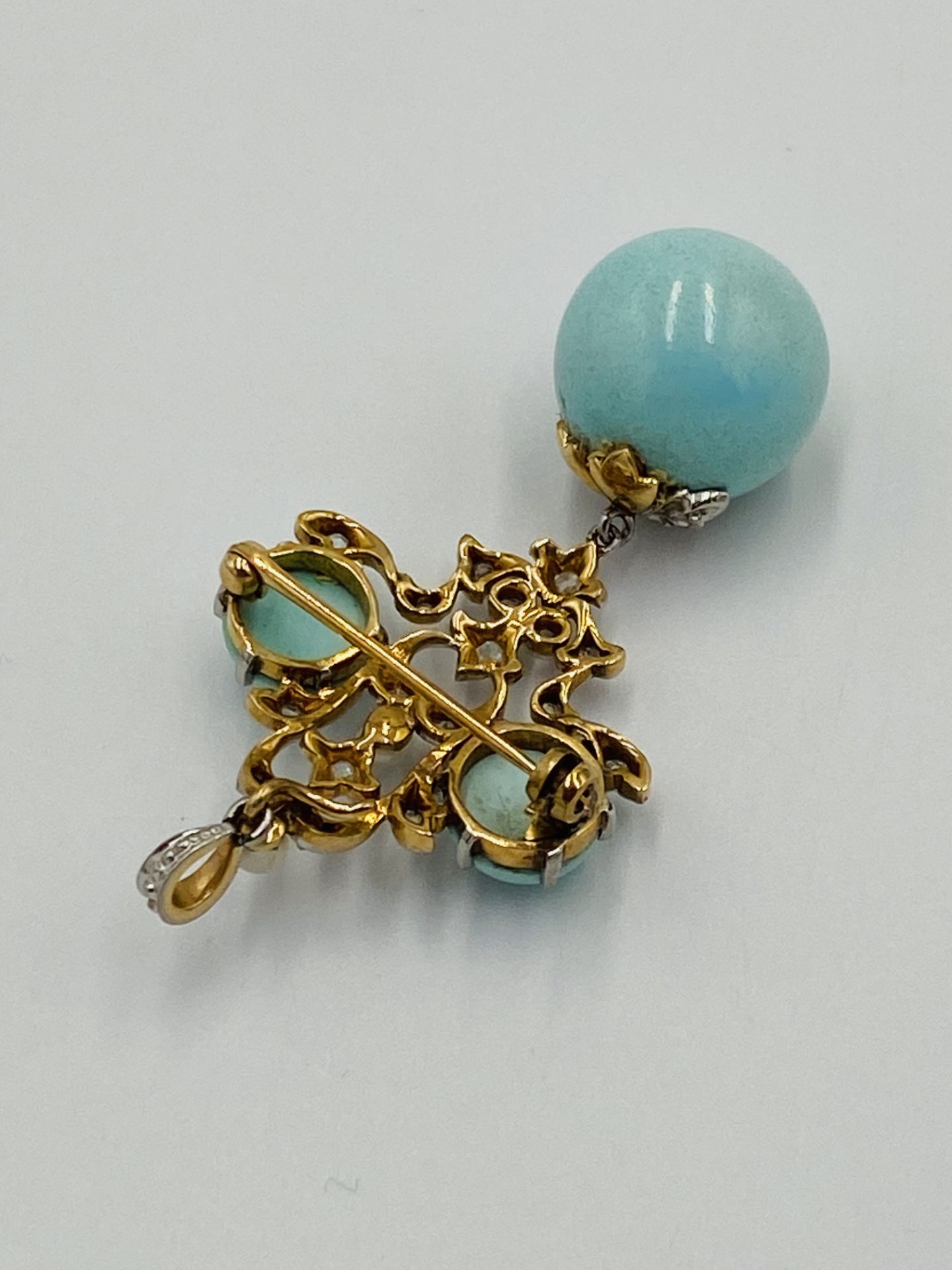 Turquoise and diamond brooch/pendant - Bild 4 aus 5
