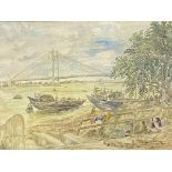 Framed and glazed 19th century watercolour of a river scene in India, signed by artist
