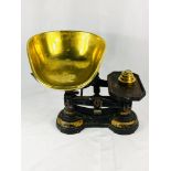 Set of Young Son and Matthew scales with brass bowl and weights,