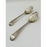 A pair of mid 18th century silver Old English pattern table spoons by Hester Bateman