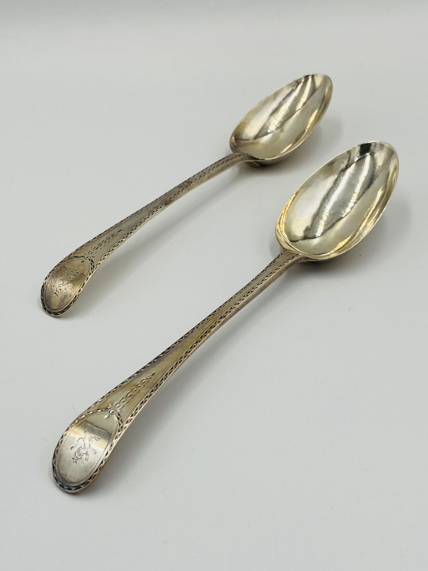 A pair of mid 18th century silver Old English pattern table spoons by Hester Bateman
