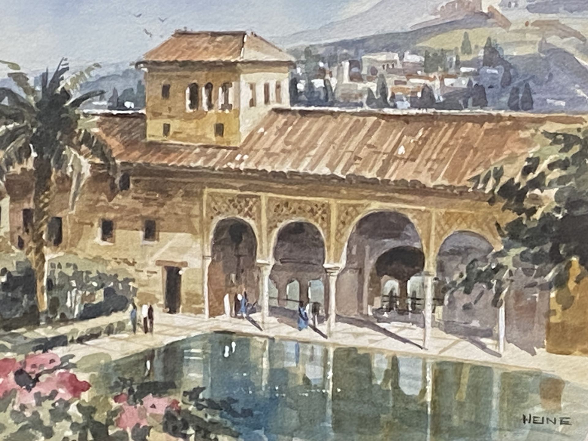 Framed and glazed watercolour of the Lady's Tower in Alhambra - Bild 3 aus 3
