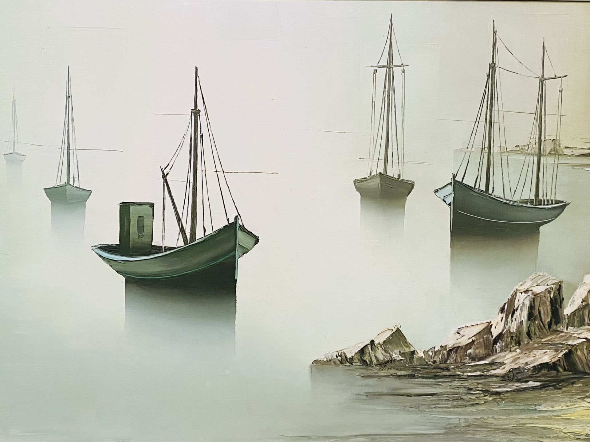 Gilbert Bria - framed oil on canvas of moored boats - Bild 3 aus 5