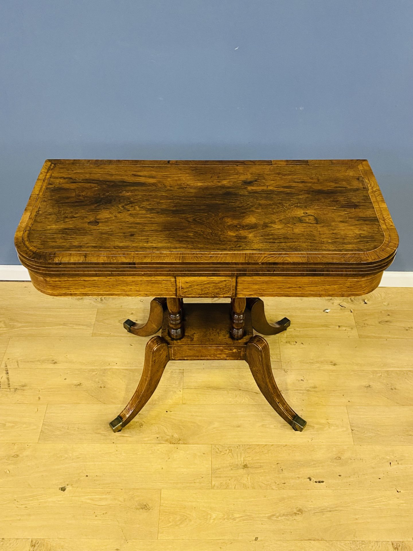 19th century rosewood fold over top card table - Image 2 of 7