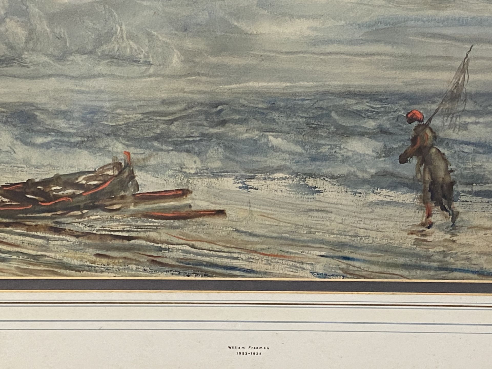 Framed and glazed watercolour of a fisherman on the seashore - Image 2 of 4