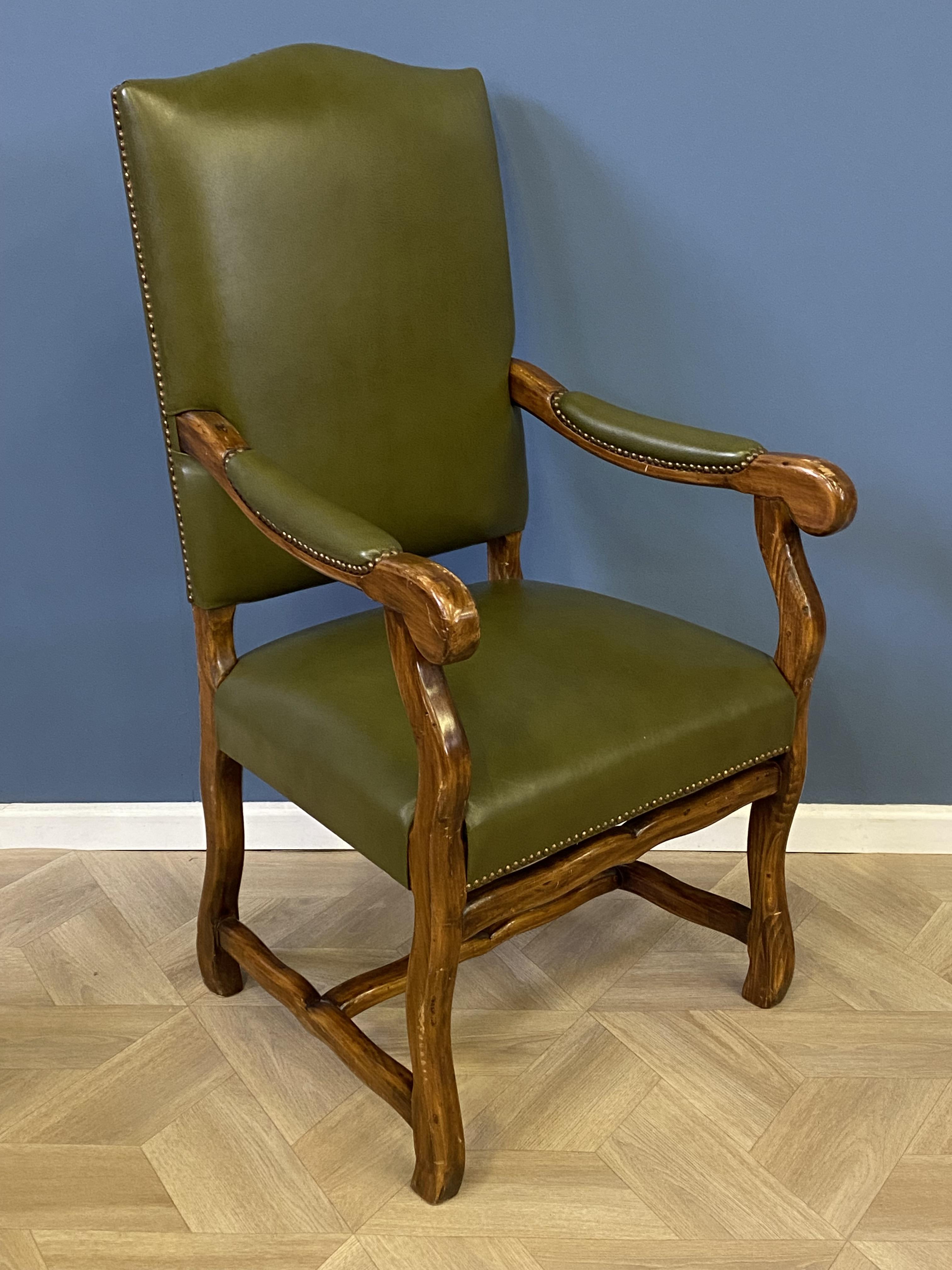 Pair of green leather open armchairs - Image 6 of 8