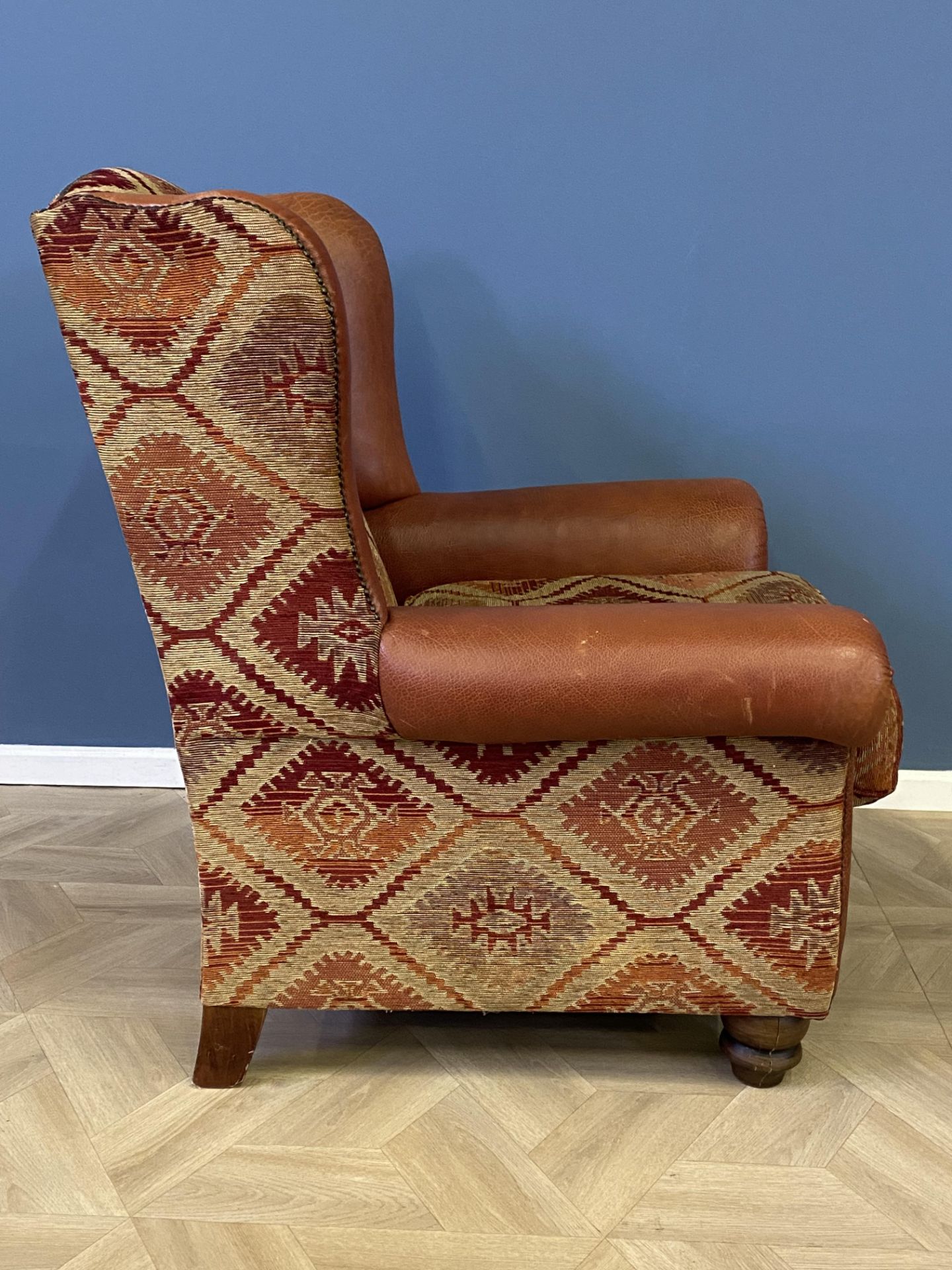 Contemporary leather and fabric upholstered armchair - Image 8 of 8